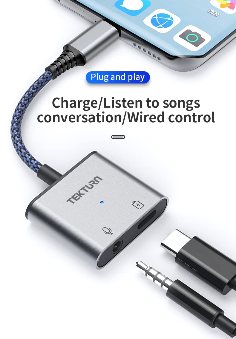 TEKTURN 2-in-1 USB-C to 3.5mm Headphone Jack & 60W PD Fast Charger Adapter - Compatible with iPhone 16, iPad Pro, Samsung S24 Ultra, Android Devices | Perfect for Music, Gaming & Charging On The Go