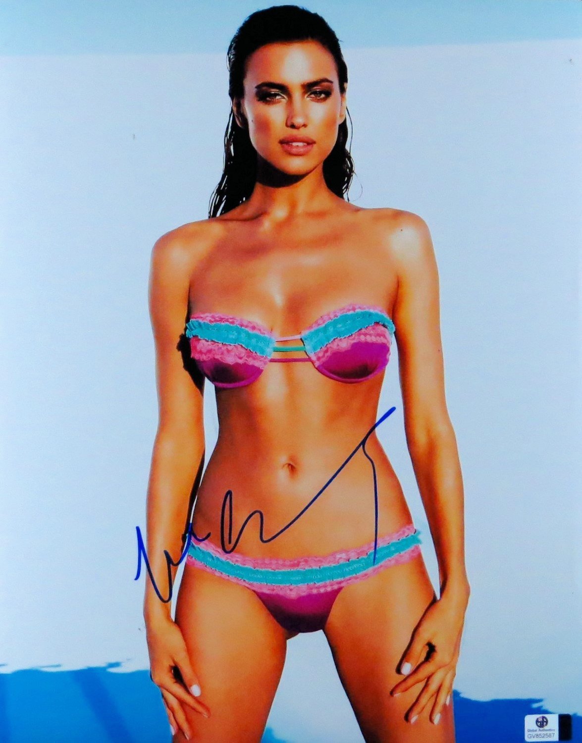 Irina Shayk Autographed 11x14 Photo - Sexy Three Color Bikini Signed Memorabilia - Perfect for Collectors, Fans, and Home Decor