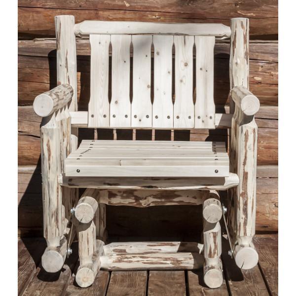 Montana Log Single Seat Glider - Rustic Wooden Porch Swing Chair for Outdoor Relaxation | Perfect for Patio, Garden, Deck & Backyard Lounging