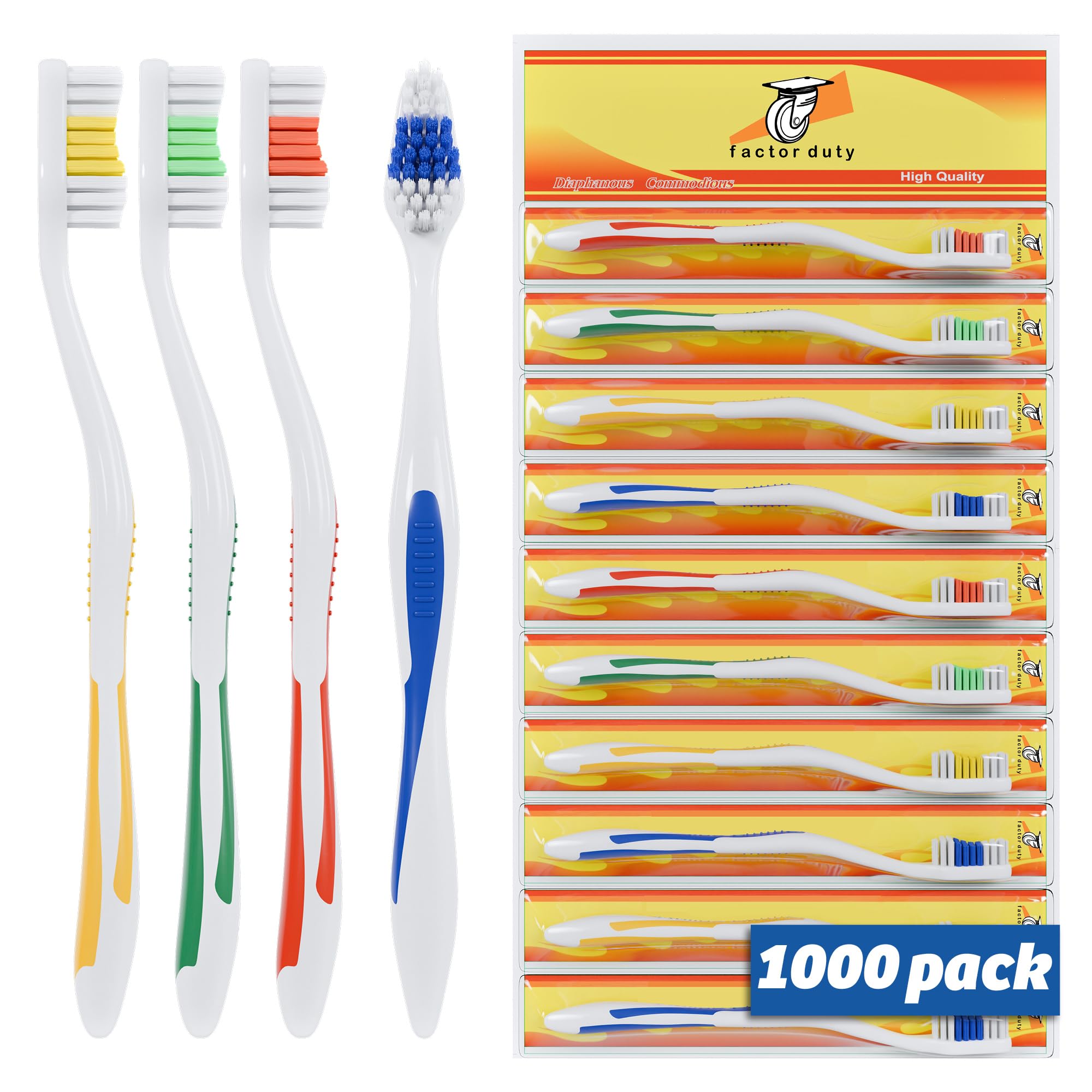 FactorDuty 1000 Pack Standard Classic Medium Soft Toothbrushes - Bulk Individually Wrapped for Home, Travel & Dental Offices | BPA-Free Oral Care Essentials