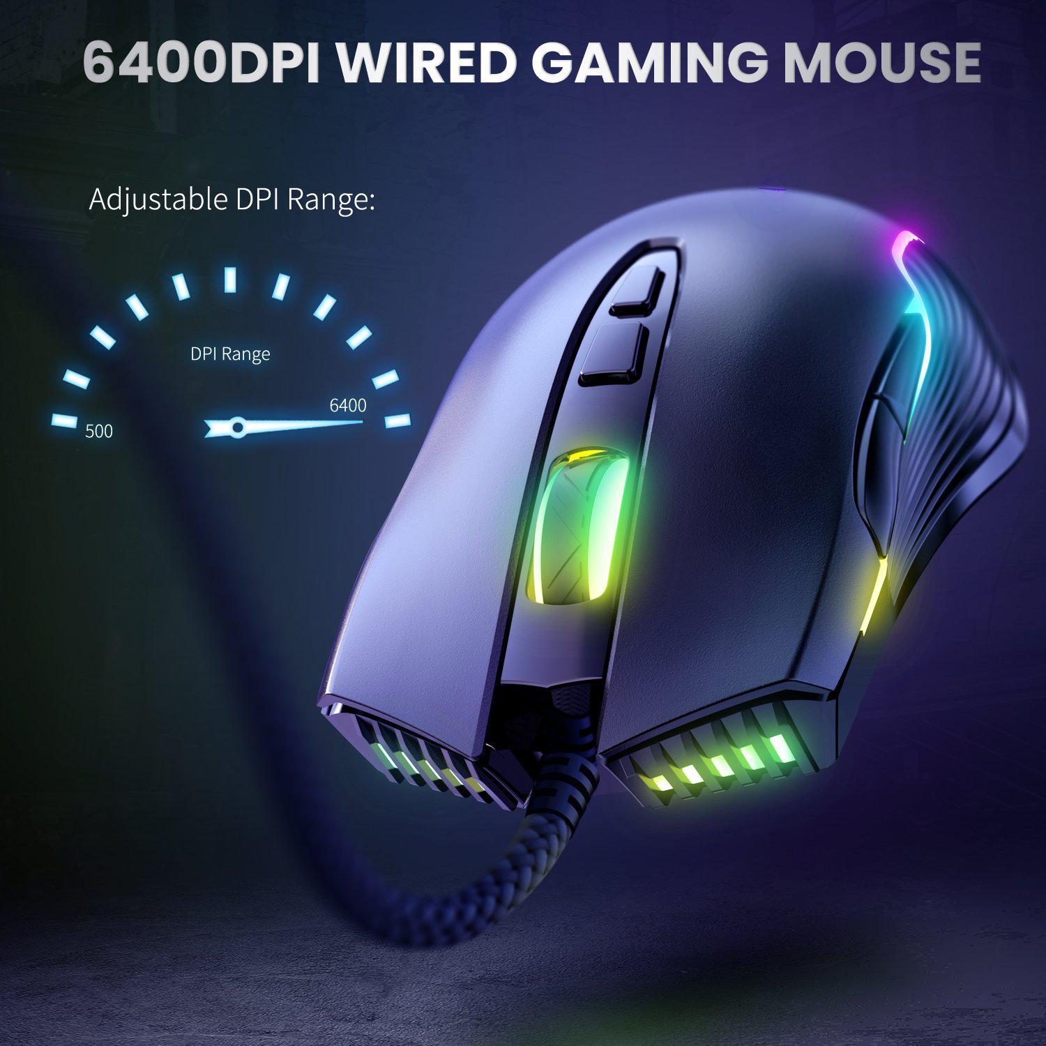 ONIKUMA CW905 6400 DPI Wired Gaming Mouse with RGB Breathing LED Lights - Perfect for PC Gaming, Esports & Office Work