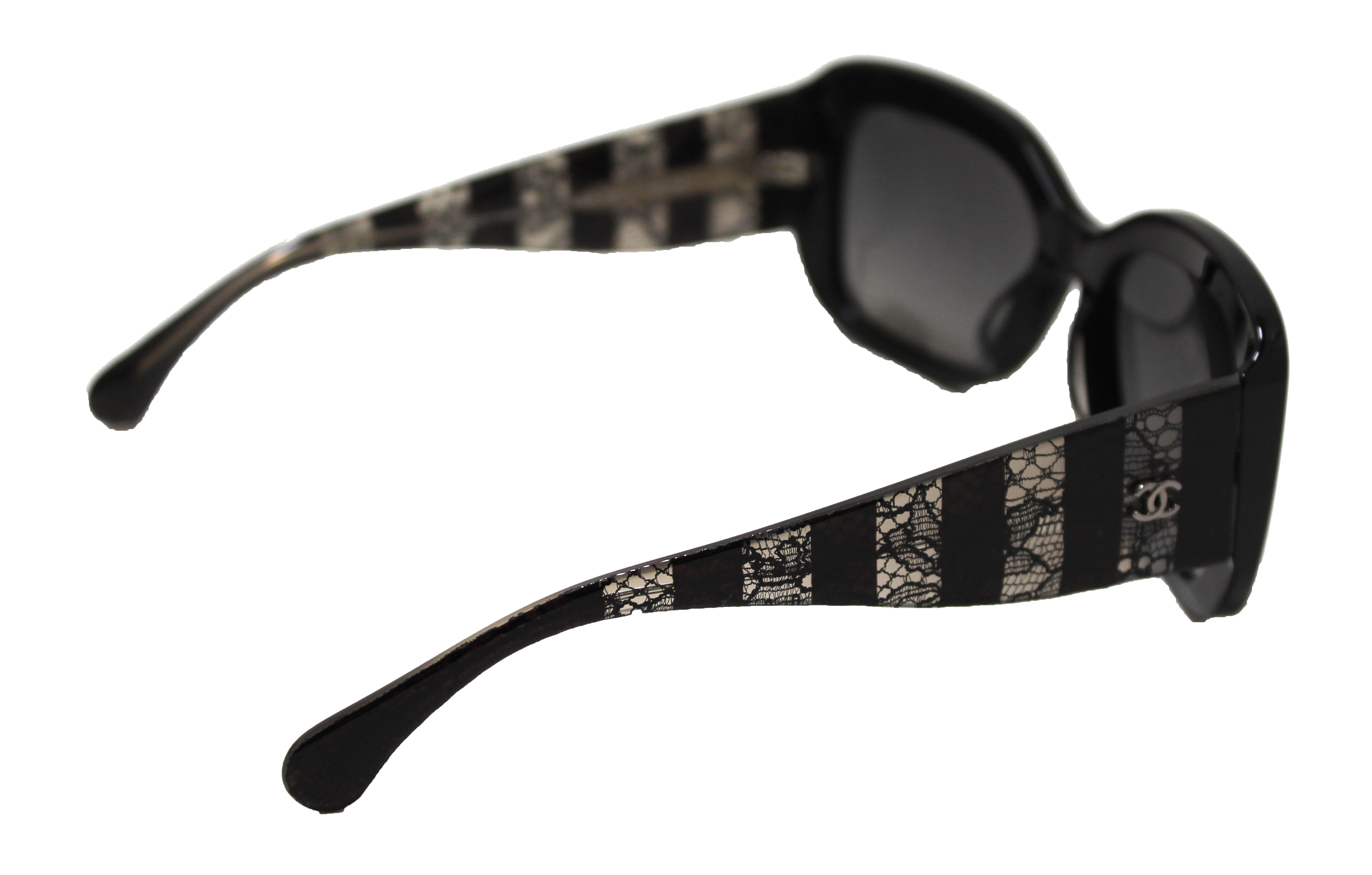 Authentic Chanel Black Lace Effect Sunglasses for Women - UV Protection Luxury Fashion Shades - Perfect for Beach, Driving & Outdoor Activities