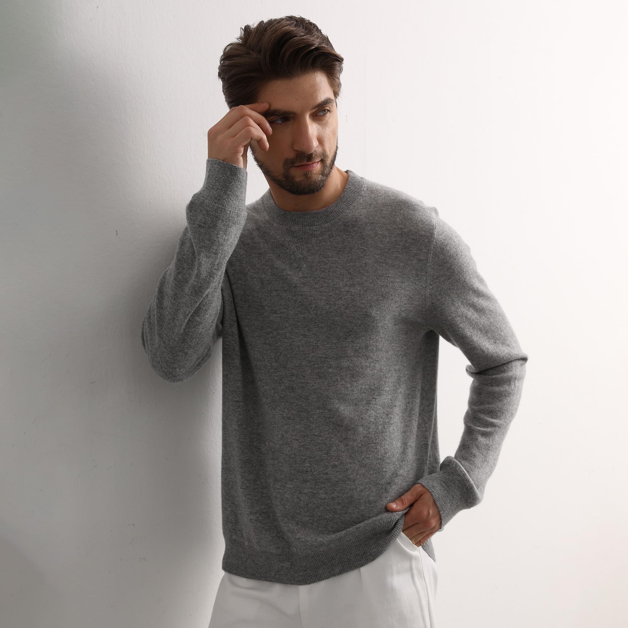 Premium Men's Cashmere Sweater - Soft & Warm Crewneck Long Sleeve Pullover - GreenMount Essential Base Layer for Winter, Fall & Casual Wear