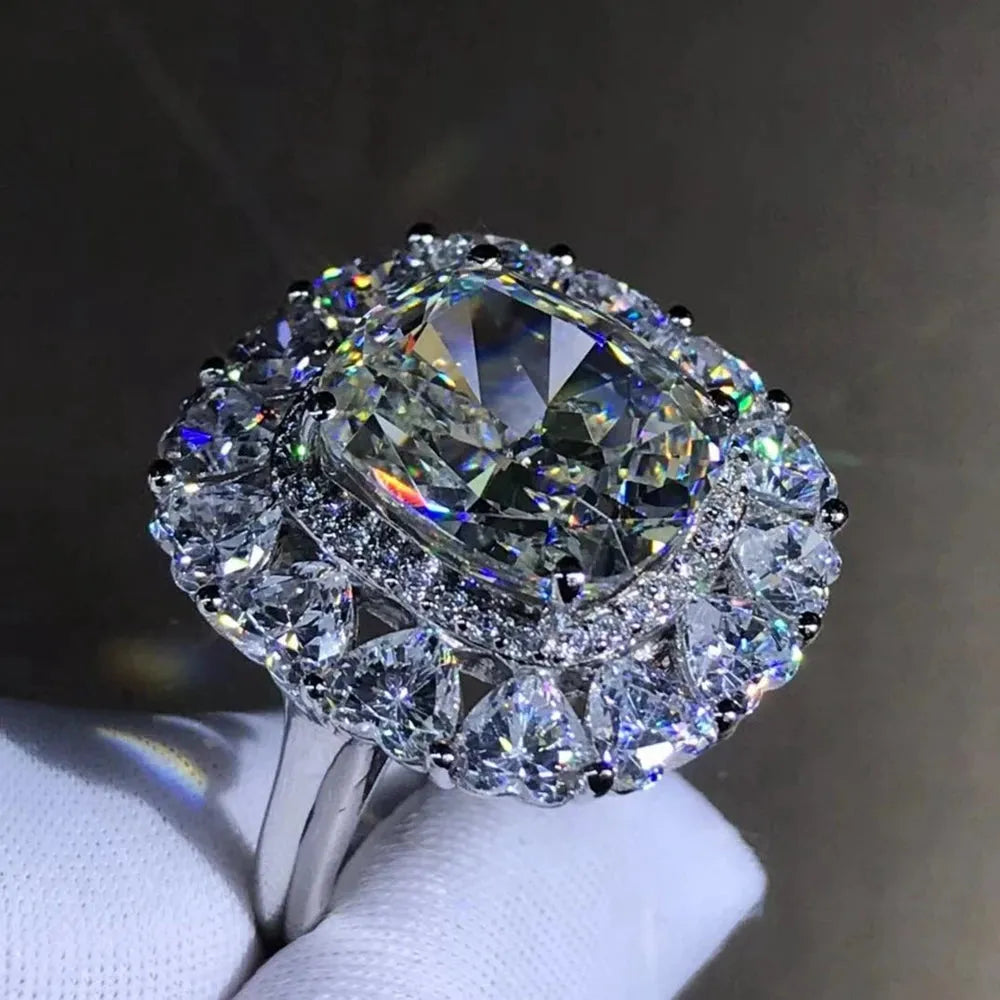 WUIHA 925 Sterling Silver Radiant Cut 6 Carat 3EX VVS D Color Lab-Created Moissanite Engagement Ring - Custom Wedding Jewelry for Proposals & Anniversaries