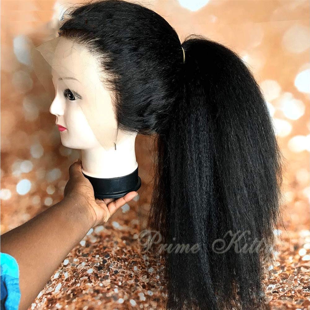 360 Lace Frontal Wig with Fake Scalp - 9A Brazilian Human Hair | Pre-Plucked Kinky Straight Remy Hair for Black Women | Small Cap Size | Glueless 360 Lace Wig | Italian Yaki Texture | 12 Inch Length | Perfect for Daily Wear, Special Occasions, and Protective Styling