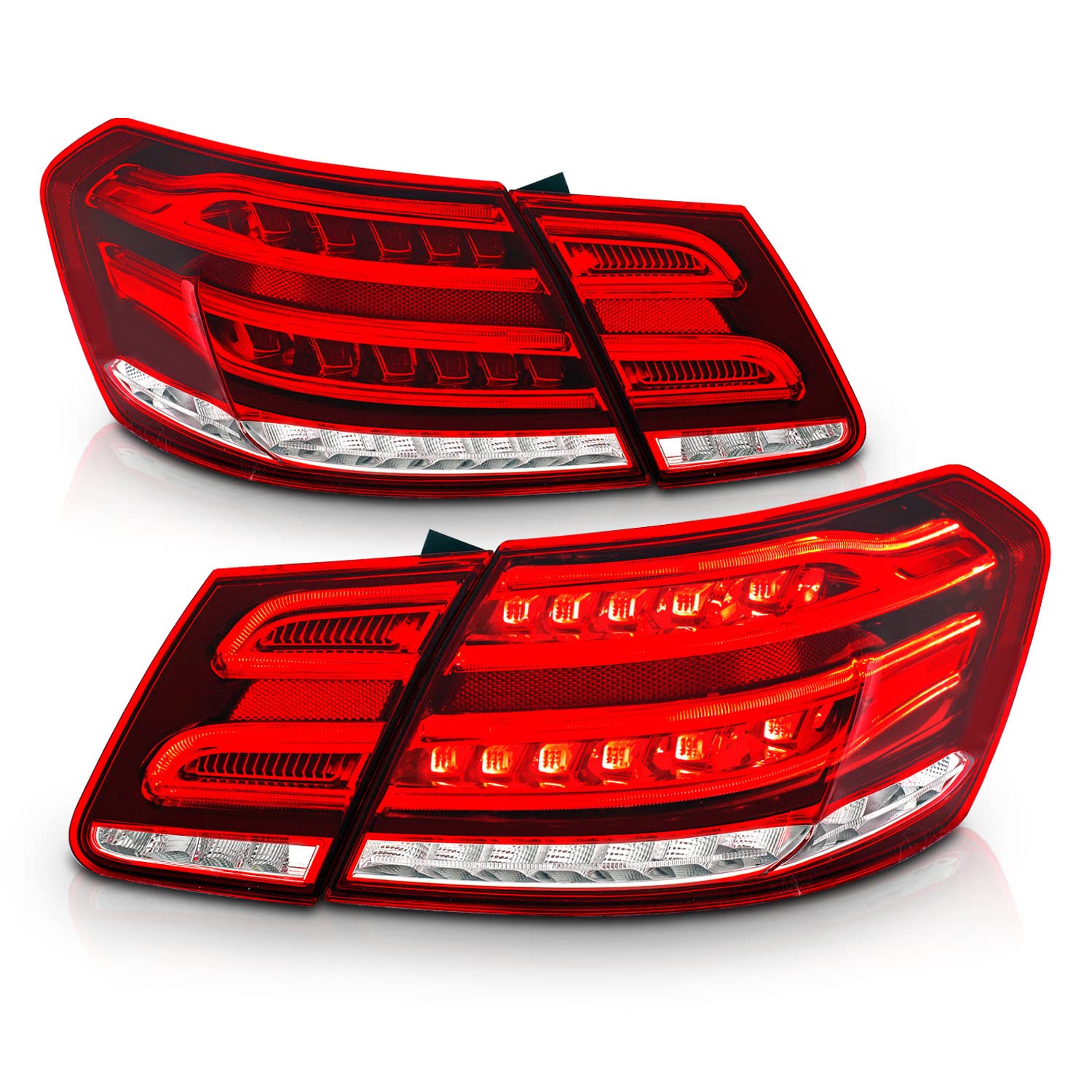 AmeriLite Red/Clear LED Tail Lights Set for Mercedes Benz E-Class Sedan - Left & Right Side Pair - Enhanced Visibility & Style for Night Driving & Custom Car Upgrades