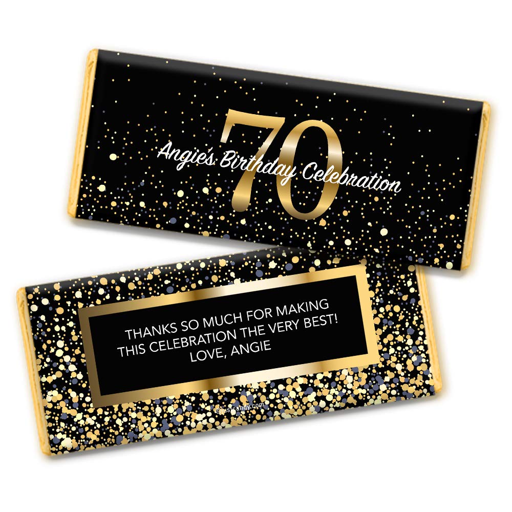 Personalized 70th Birthday Chocolate Bars - Custom Candy Favors with Wrappers (36 Count) - Perfect for Milestone Celebrations, Party Favors & Gift Giving
