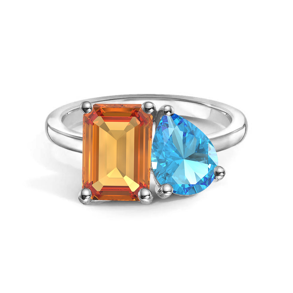 Personalized Citrine Toi et Moi Anniversary Ring - Custom Birthstone Jewelry for Couples, Gift for Her, Wedding Band, Romantic Present for Valentine's Day or Anniversary