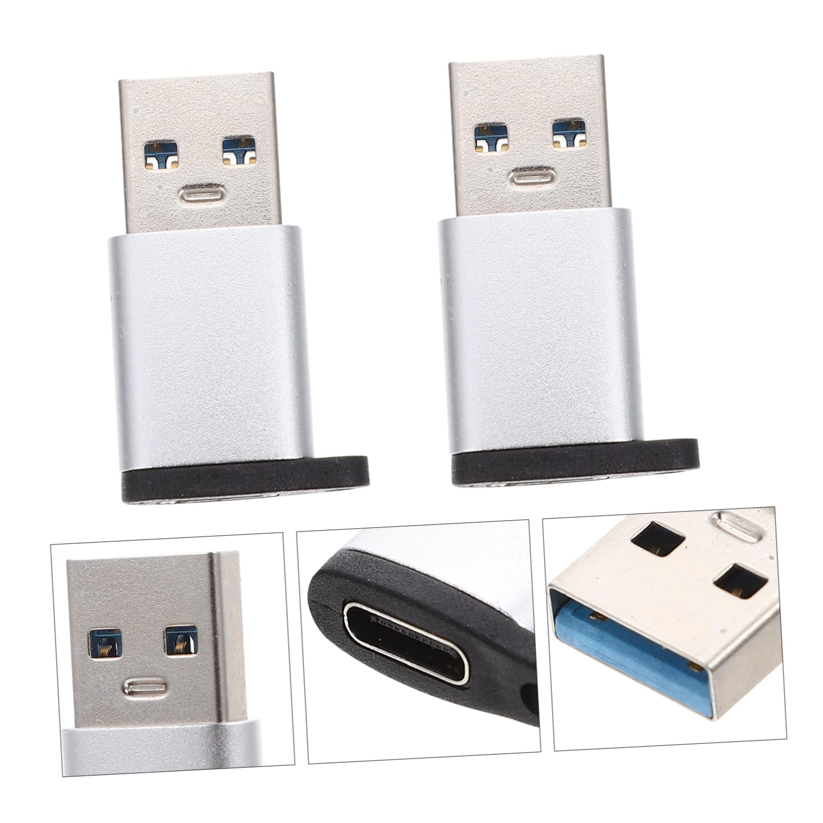 KOMBIUDA 5-Pack USB C to USB Adapter Converter for Laptop Charger Accessory, Silver, No Wires, Perfect for MacBook, iPad, and Smartphone Charging