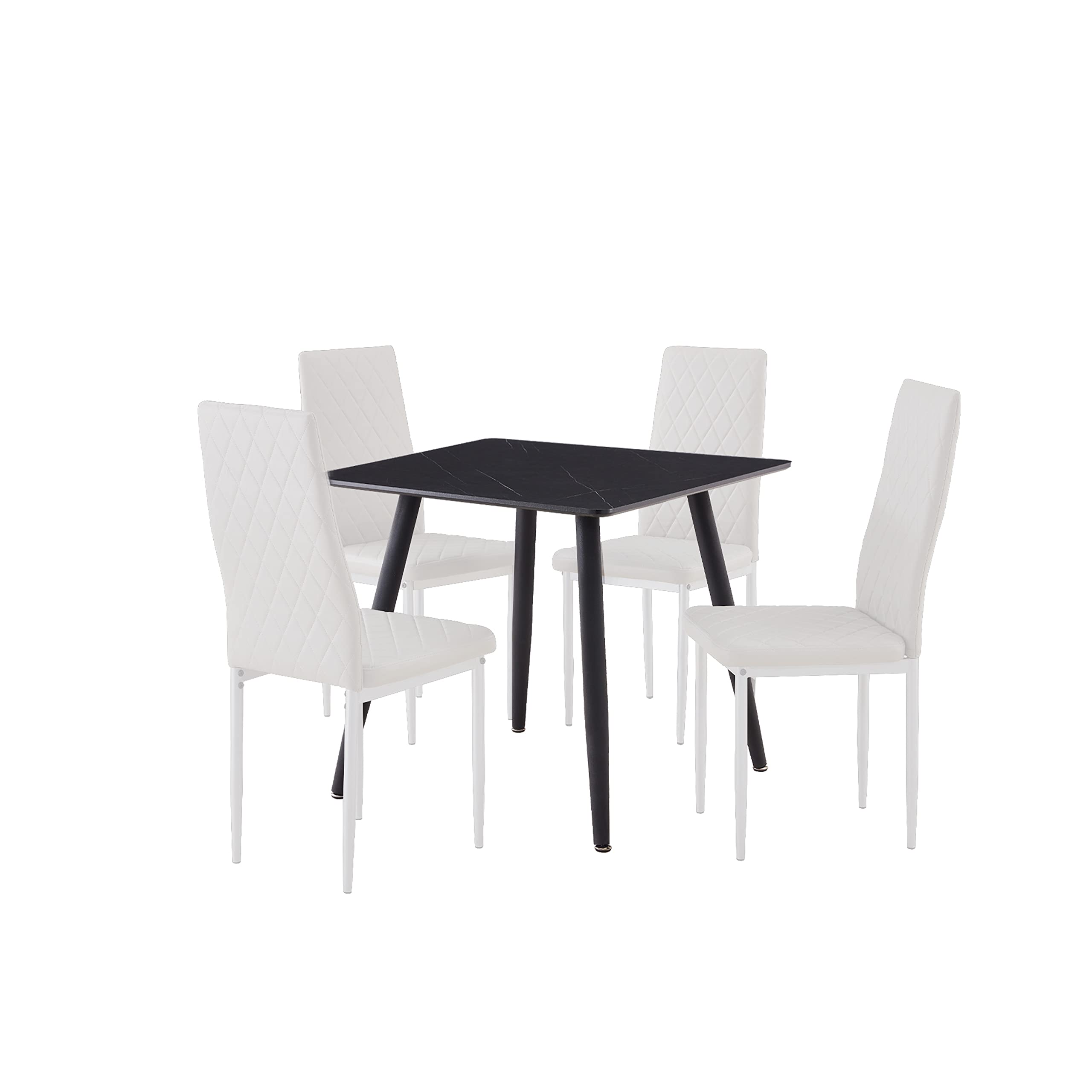 Maolilaker 4-Piece Dining Set - White Imitation Marble Tabletop with Checkered Pattern & Soft Cushioned Chairs - Easy Assembly for Kitchen, Dining Room, and Small Space