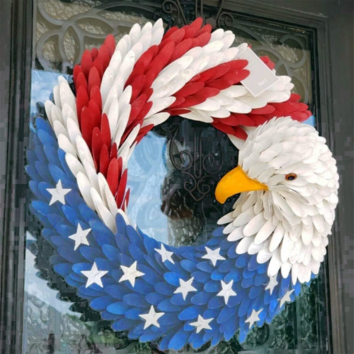 American Eagle Wreath Patriotic Decor - 15 Inch Red White & Blue Front Door Wreath for Home, Window & Wall Decor - Perfect for 4th of July, Memorial Day & Veterans Day Celebrations