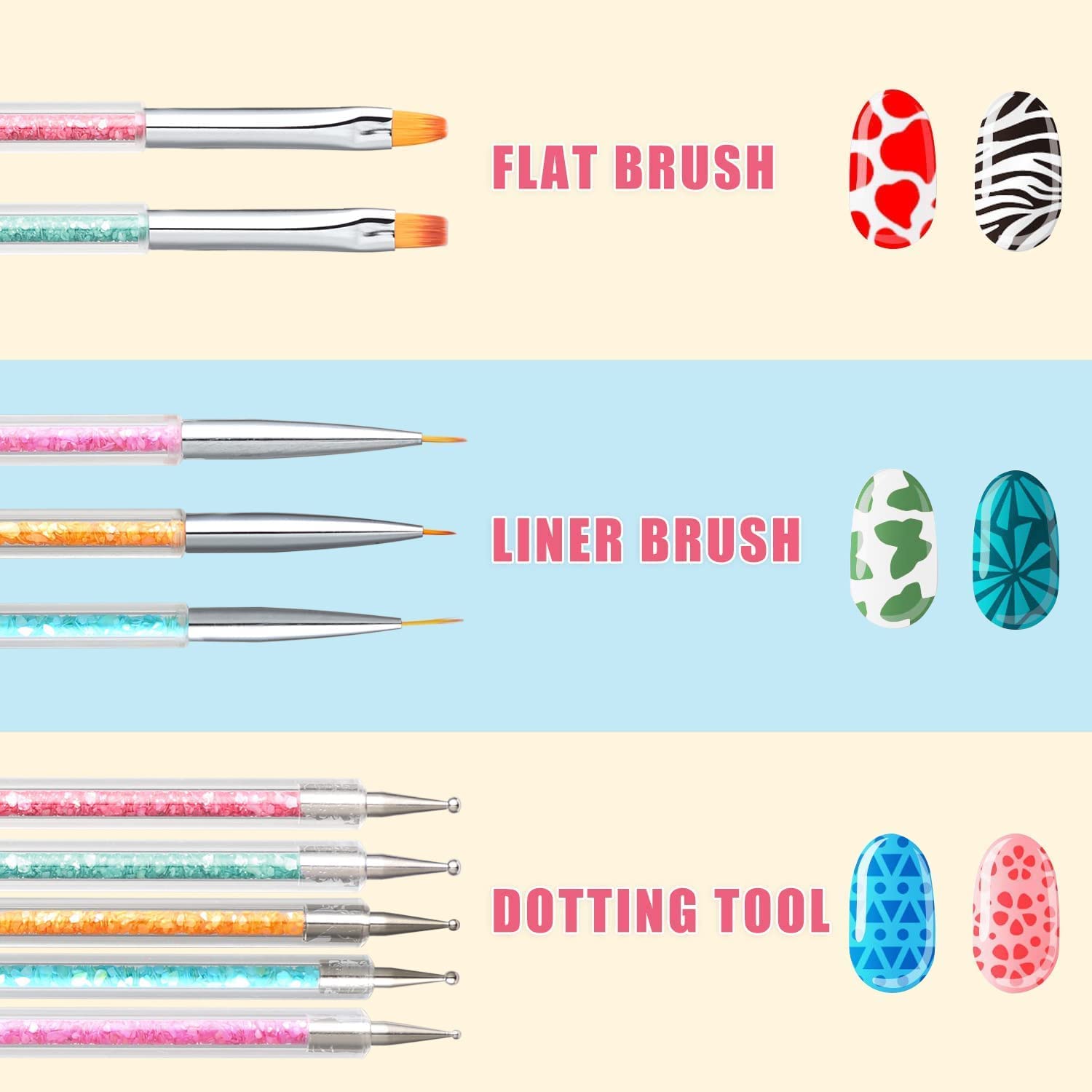 D.B.Z.® 5-Piece Double-Ended Nail Art Brush Set - Professional Nail Liner Brush & Dotting Pens for UV Gel Polish - Perfect for Home Salon & DIY Nail Designs (Manicure, Pedicure, Acrylic & Gel Nail Art)