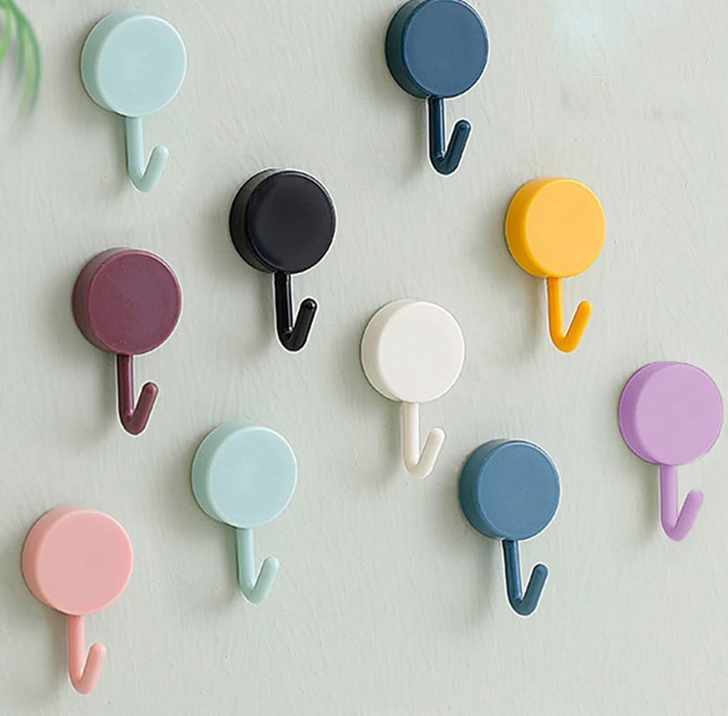 10-Pack Heavy Duty Self-Adhesive Wall Hooks - No Drill Hanging Solution for Coats, Bags, Towels - Bathroom, Kitchen, Bedroom Organizer (2.8 x 5cm, Multi-Color) - Perfect for Small Spaces & Renters