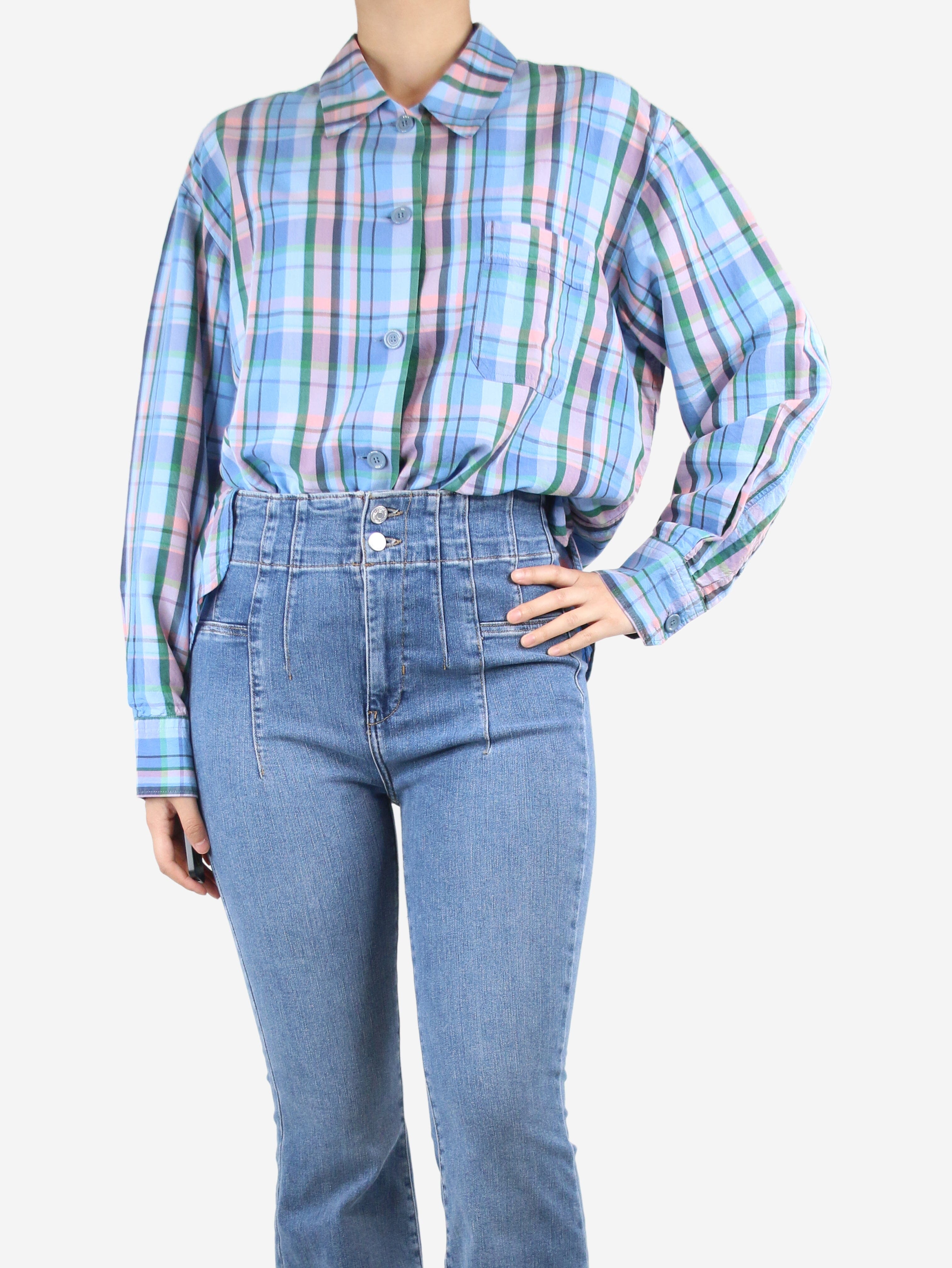 Stylish Blue Checkered Shirt for Women - UK Size 12 | Casual Button-Down Top for Everyday Wear, Office & Weekend Outfits