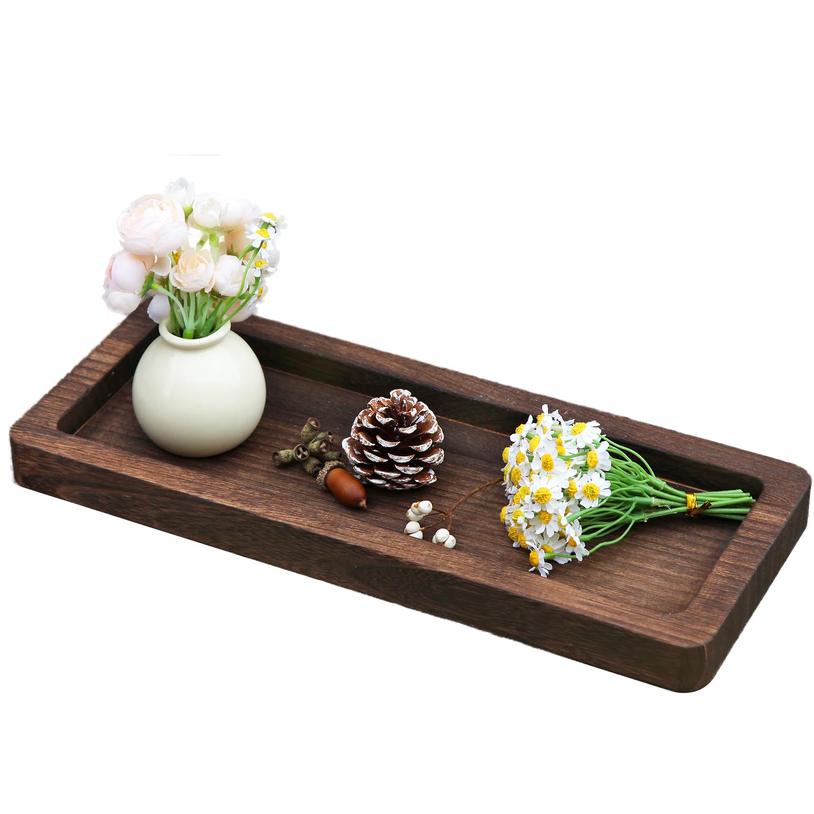 Wooden Decorative Tray Candle Holder - Long Wood Serving Tray for Home Decor, Centerpiece Plates for Coffee Table, Christmas & Holiday Decor - Perfect for Dining Table, Living Room & Seasonal Display