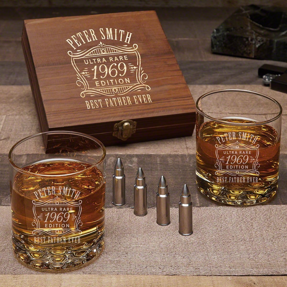 Premium Whiskey Stones Gift Set - Oakmont Bullet Ice Cubes for Chilling Whiskey, Bourbon & Scotch - Reusable & Non-Diluting - Perfect for Home Bars, Gifts & Cocktail Parties