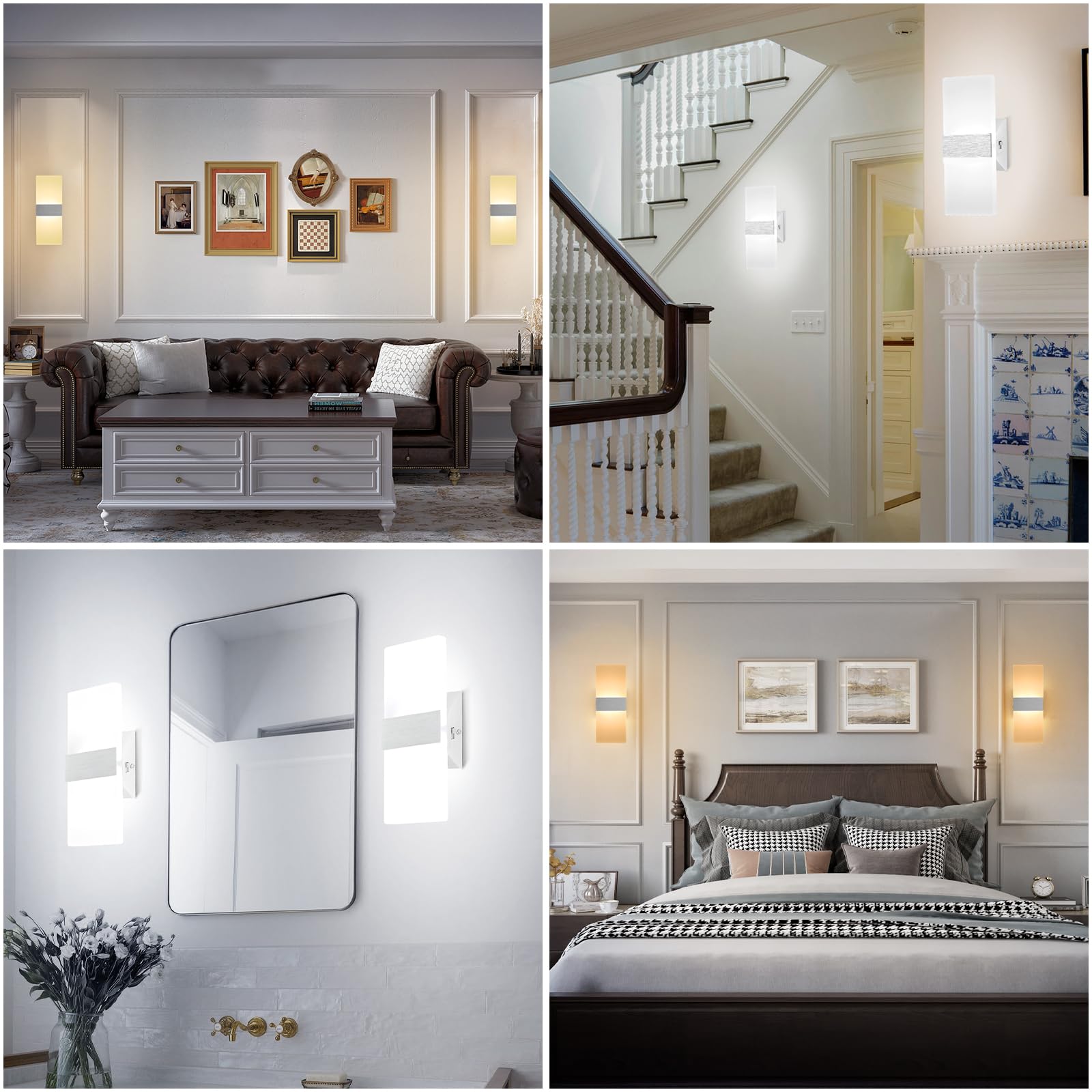 TRLIFE Dimmable LED Wall Sconces - 12W Modern Wall Mounted Light Fixtures with 4 Adjustable Color Temperatures (Set of 2, Silver) | Perfect for Bedroom, Living Room, Hallway & Stairway Lighting