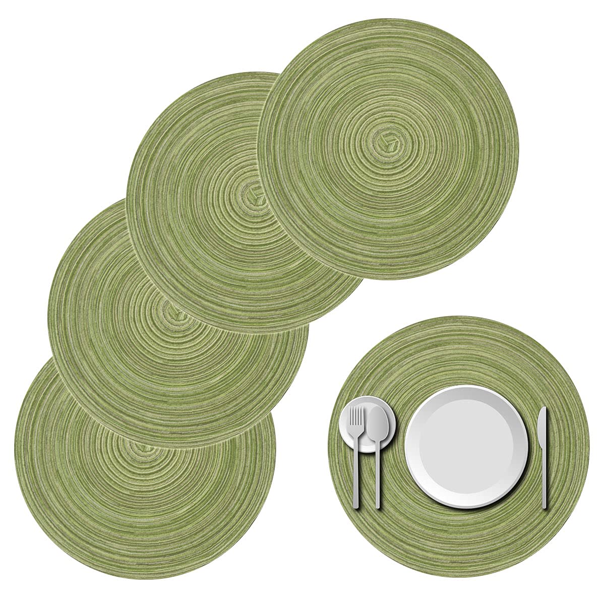Round Braided Cotton Placemats Set of 4 - 15 Inch Decorative Table Mats for Dining, Kitchen, Wedding & Party Decor (Green) - Perfect for Home Entertaining and Special Occasions