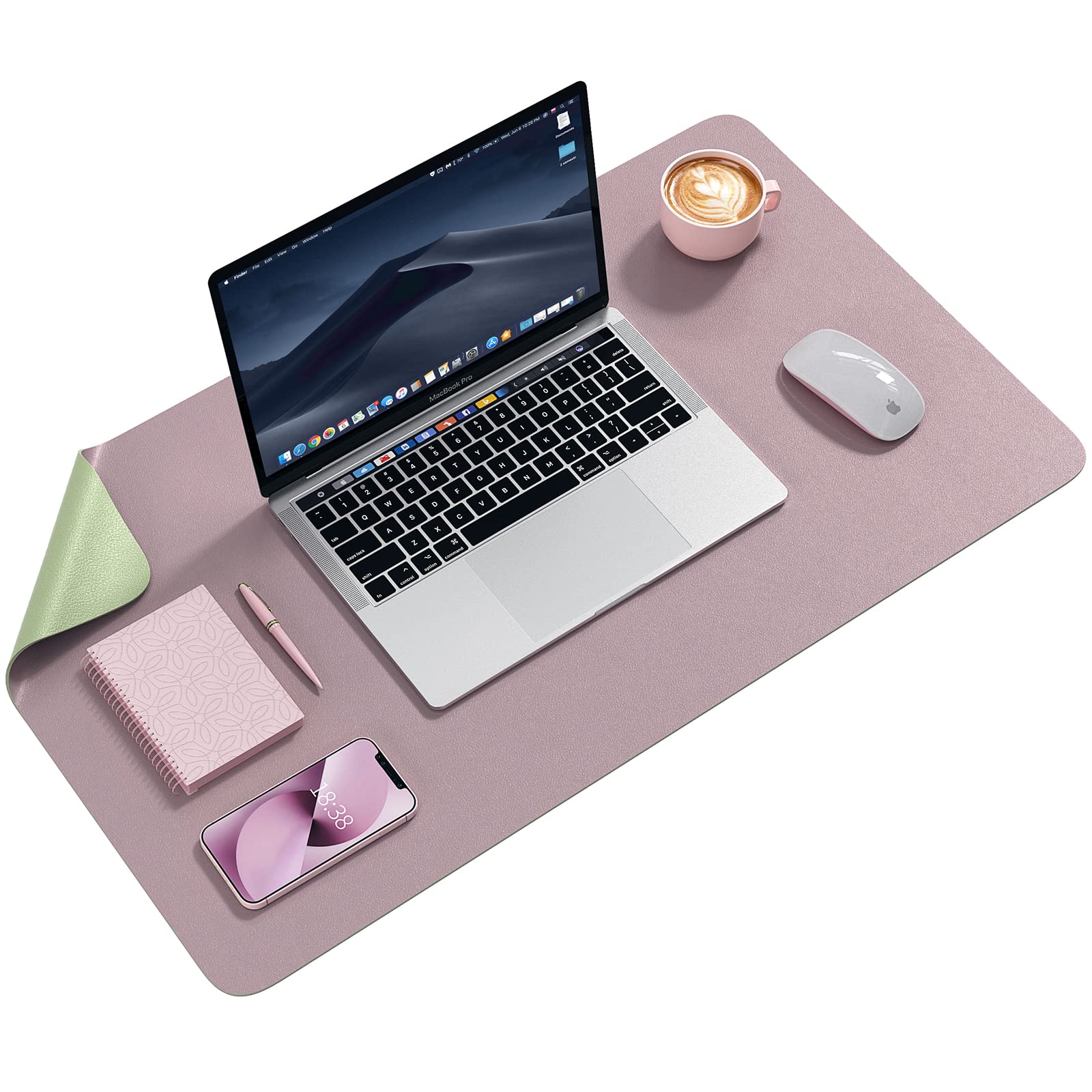 Premium PU Leather Desk Pad - Dual-Sided Waterproof Mouse & Keyboard Mat for Office & Home - Non-Slip Writing Surface (Matcha & Purple, 23.6