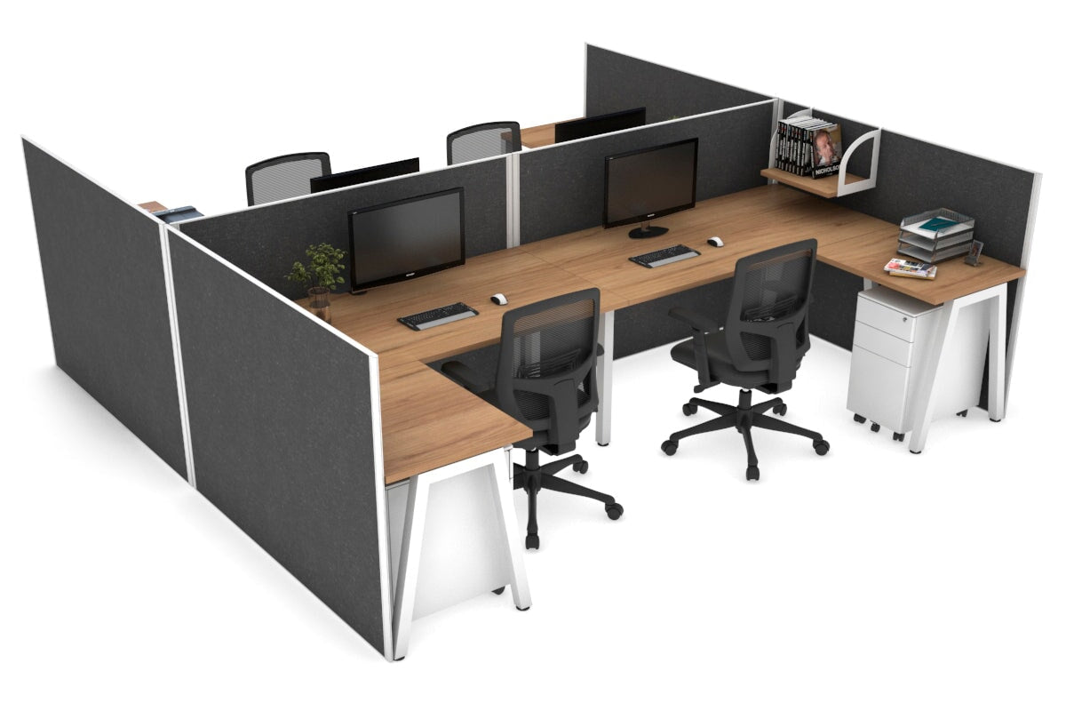 Quadro A Legs 4-Person Corner Workstation | H-Shaped Office Desk Configuration | White Frame (1400L x 1800W) with Cable Management | Perfect for Open Office Layouts & Collaborative Workspaces