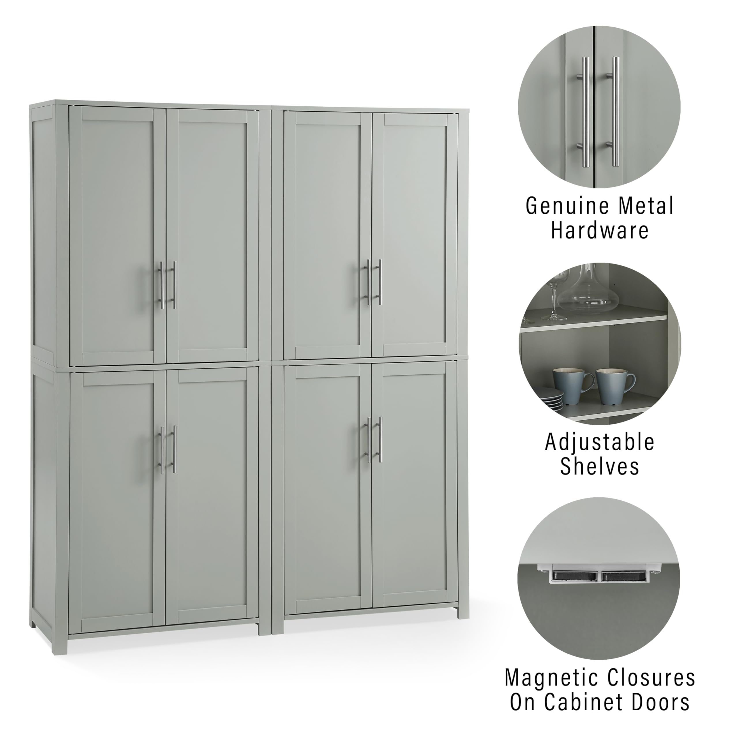 Crosley Furniture Savannah 2-Piece Pantry Storage Cabinet Set with Adjustable Shelves - Gray Kitchen Organizer for Pantry, Dining Room & Laundry Room Storage Solutions | Perfect for Small Space Organization & Home Decluttering