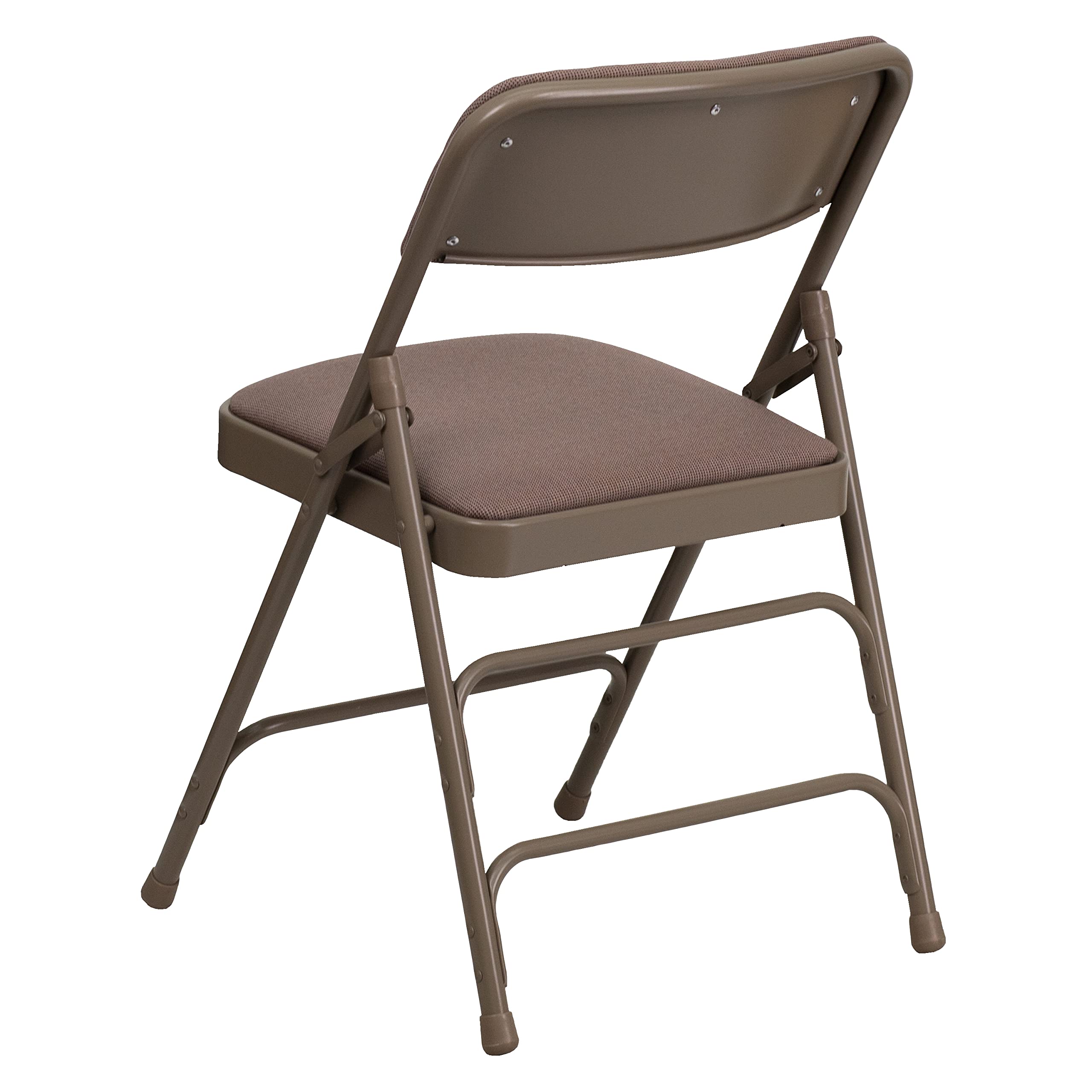 EMMA + OLIVER 2 Pack Beige Fabric Folding Chairs with Curved Triple-Braced Metal Frame - Perfect for Weddings, Parties, and Outdoor Events