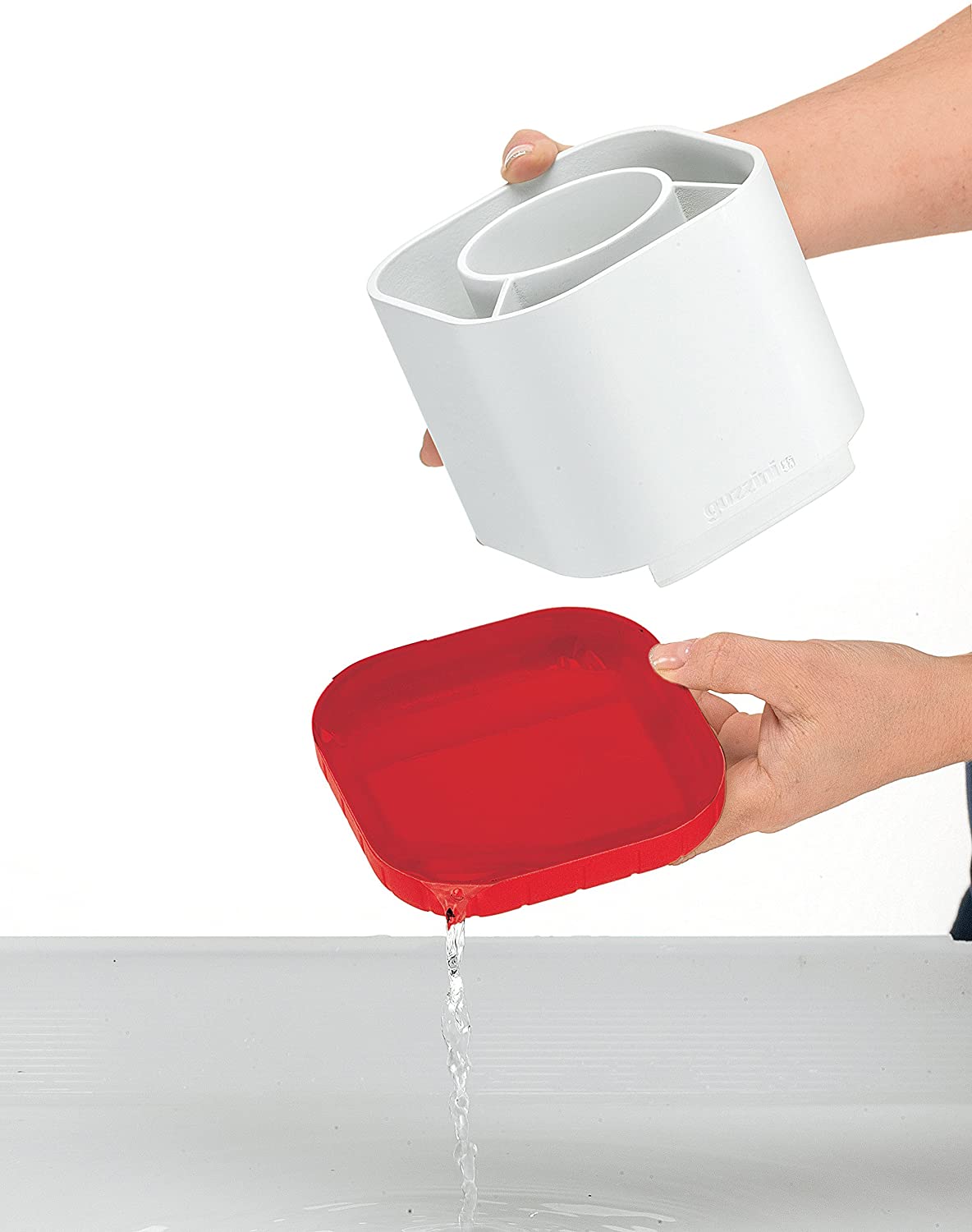Guzzini Red Kitchen Cutlery Drainer with Fill & Drain - Perfect for Drying Utensils, Knives, and Spoons in Modern Kitchens