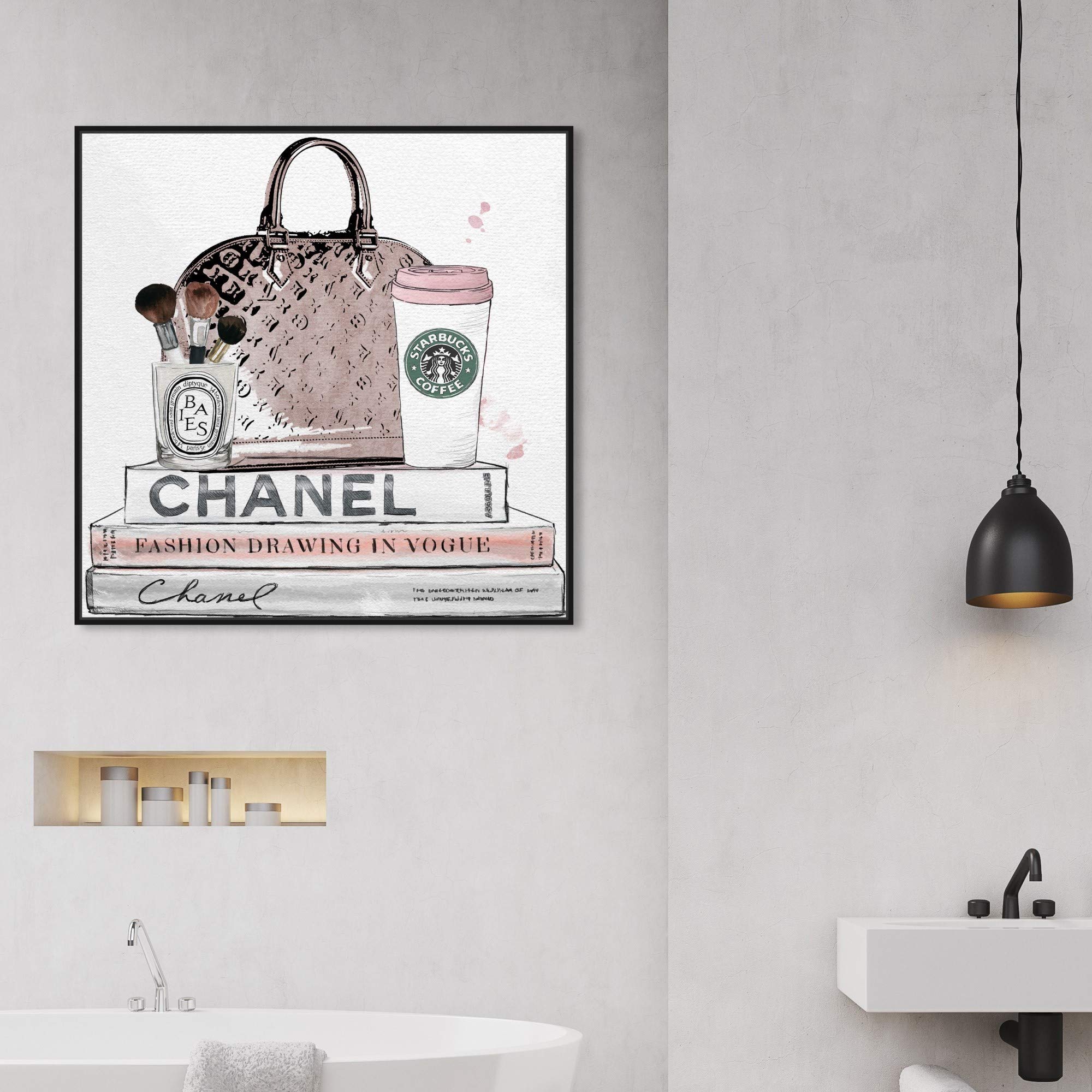 Stylish Blush & Makeup Brush Framed Wall Art Canvas Print - Elegant Home Decor for Bedroom, Living Room & Salon
