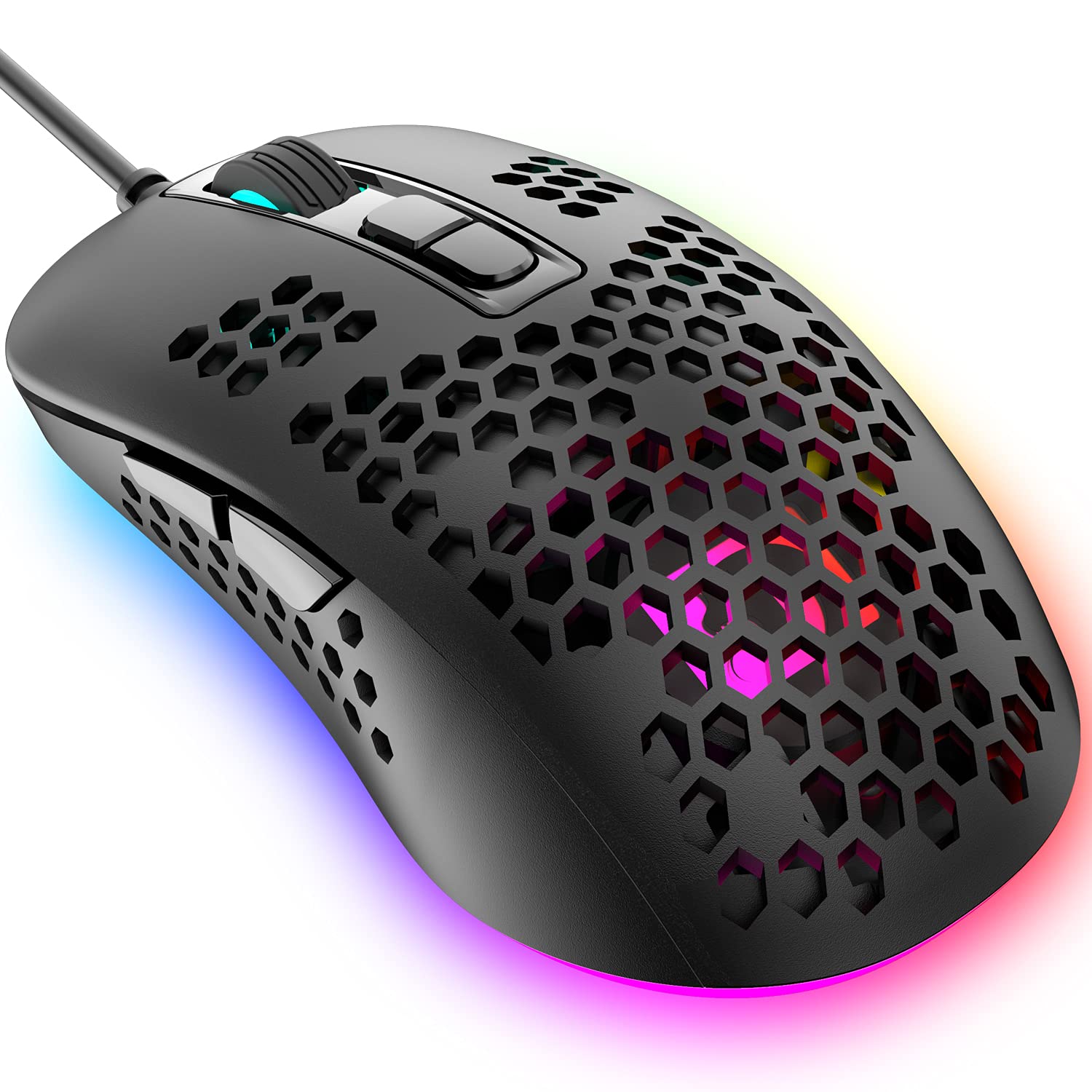 Lightweight Wired Gaming Mouse with RGB Backlit, 2400 DPI Adjustable Optical Sensor, Ergonomic Honeycomb Shell Design for PC Laptop - Perfect for FPS, MOBA Games & Office Work (Windows/Linux Compatible)