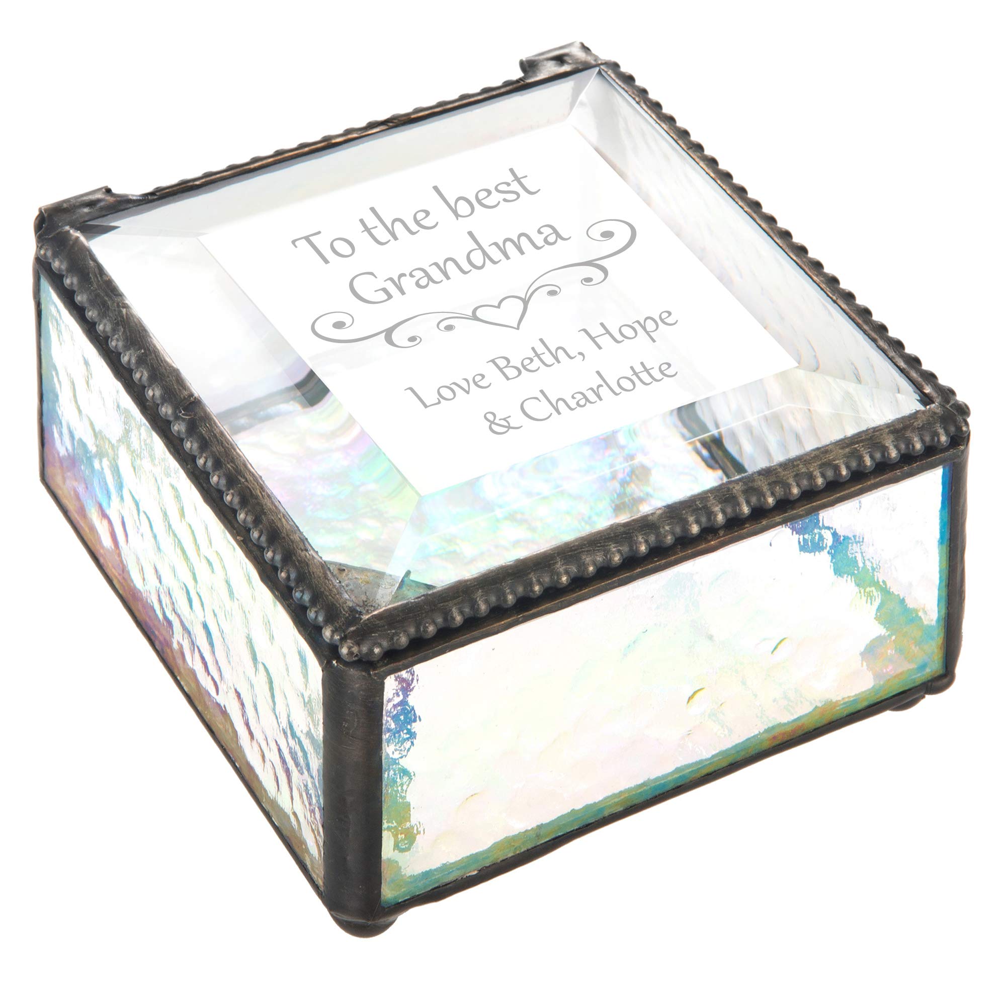 Personalized Glass Jewelry Box - Grandma Gift for Mother's Day & Birthday | Keepsake Display Case for Vanity Organizer