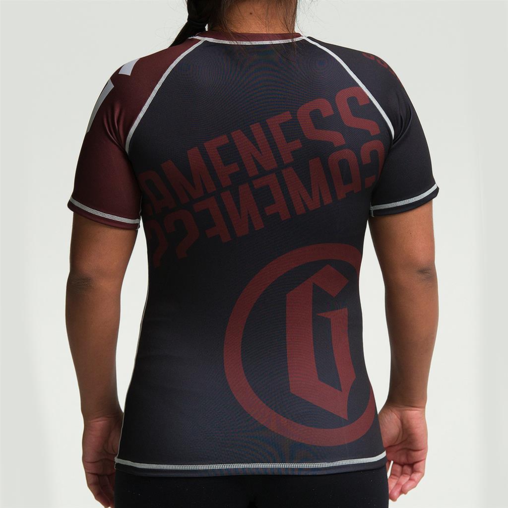 Gameness Women's Short Sleeve Pro Ranked Rash Guard - BJJ MMA Training, Grappling & No-Gi Jiu Jitsu Competition Wear