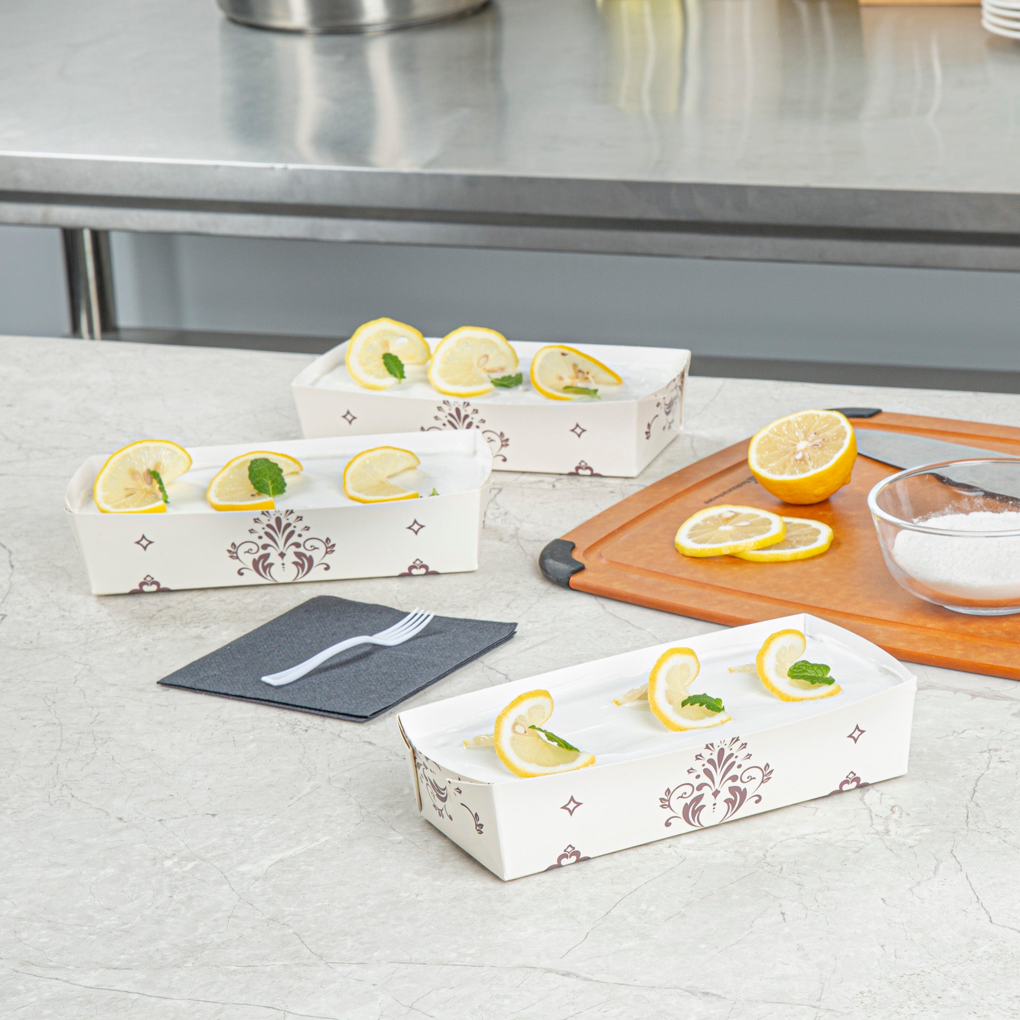 Bake Tek 14 oz Beige Vintage Floral Paper Baking Trays - Greaseproof & Eco-Friendly - 7.75