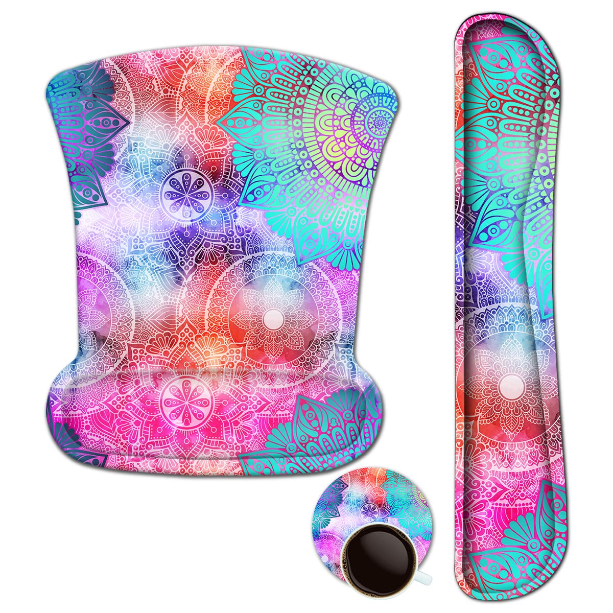 ArtSo Ergonomic Keyboard Wrist Rest & Mouse Pad Set with Memory Foam - Colorful Mandala Design for Pain Relief, Comfortable Typing - Durable & Lightweight Office & Gaming Accessory - Perfect for Workstations, Home Office & PC Gaming Setup