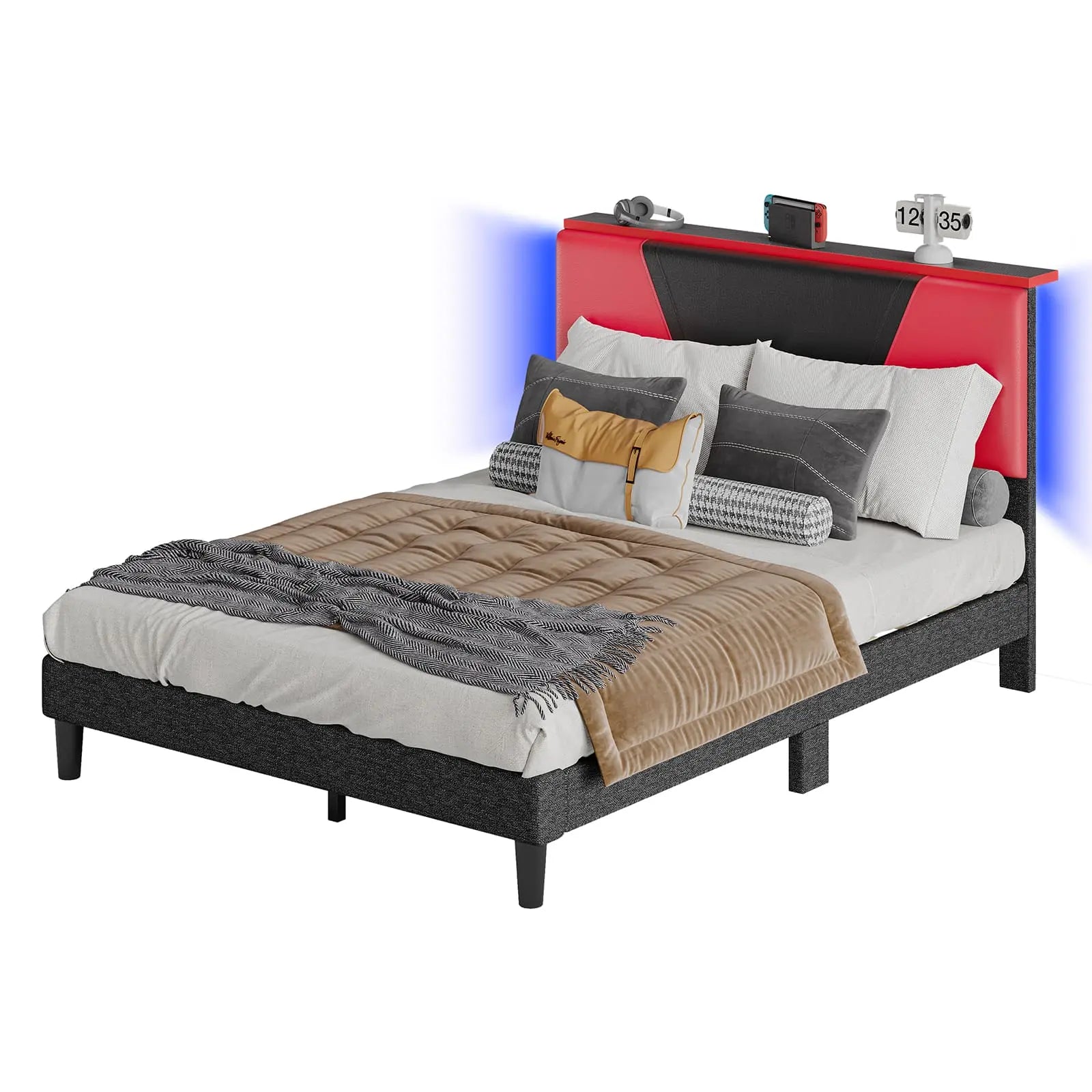 Bestier Queen Size Gaming LED Bed Frame with RGB Lights - Modern Gaming Furniture for Bedroom, Perfect for Gamers & Streamers