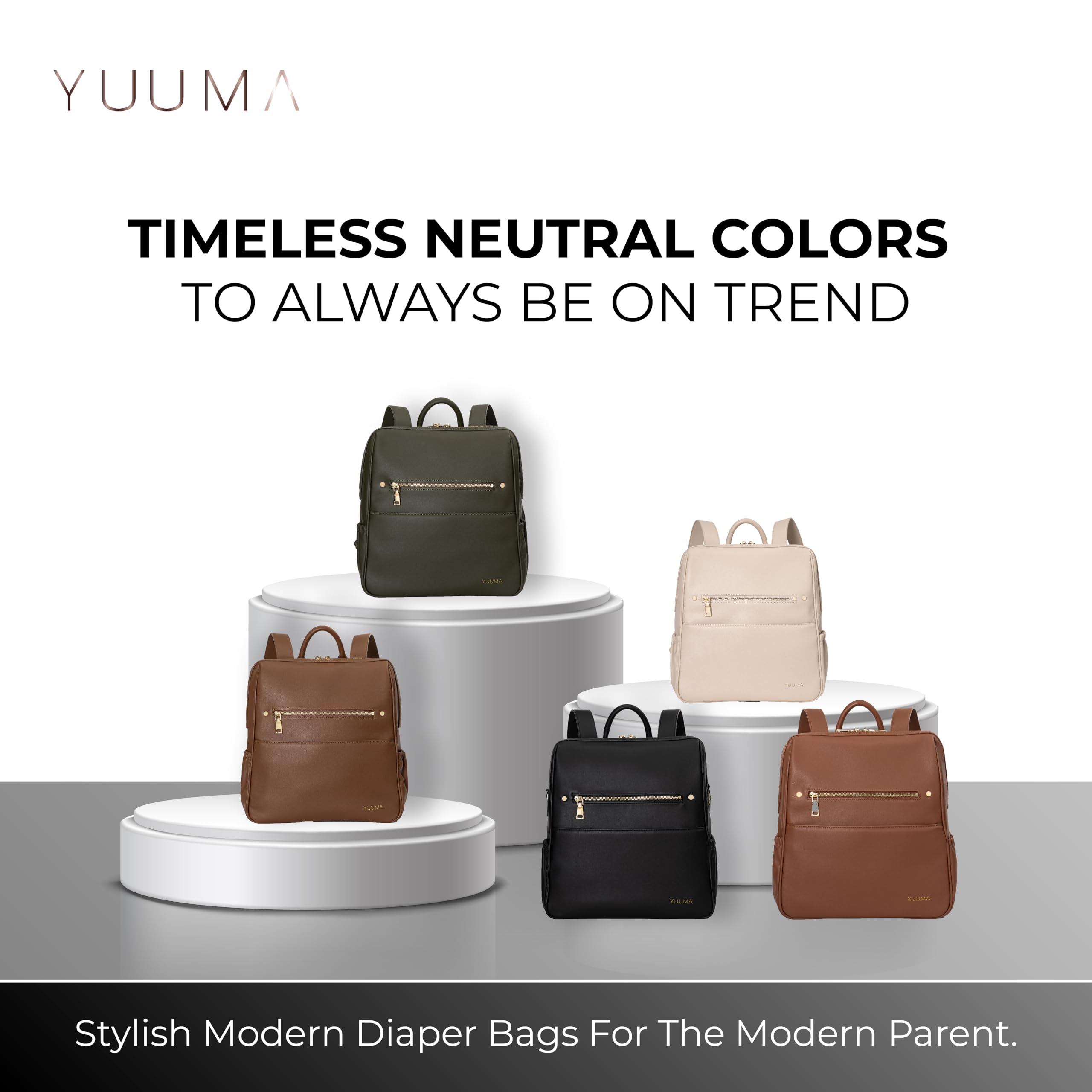 Vegan Leather Diaper Backpack for Women & Men - Waterproof Baby Bag with Gold Zipper, Multiple Pockets & Easy-Clean Nylon Interior - Stylish Onyx Black Diaper Backpack for Travel, Daycare & Parenting On-The-Go