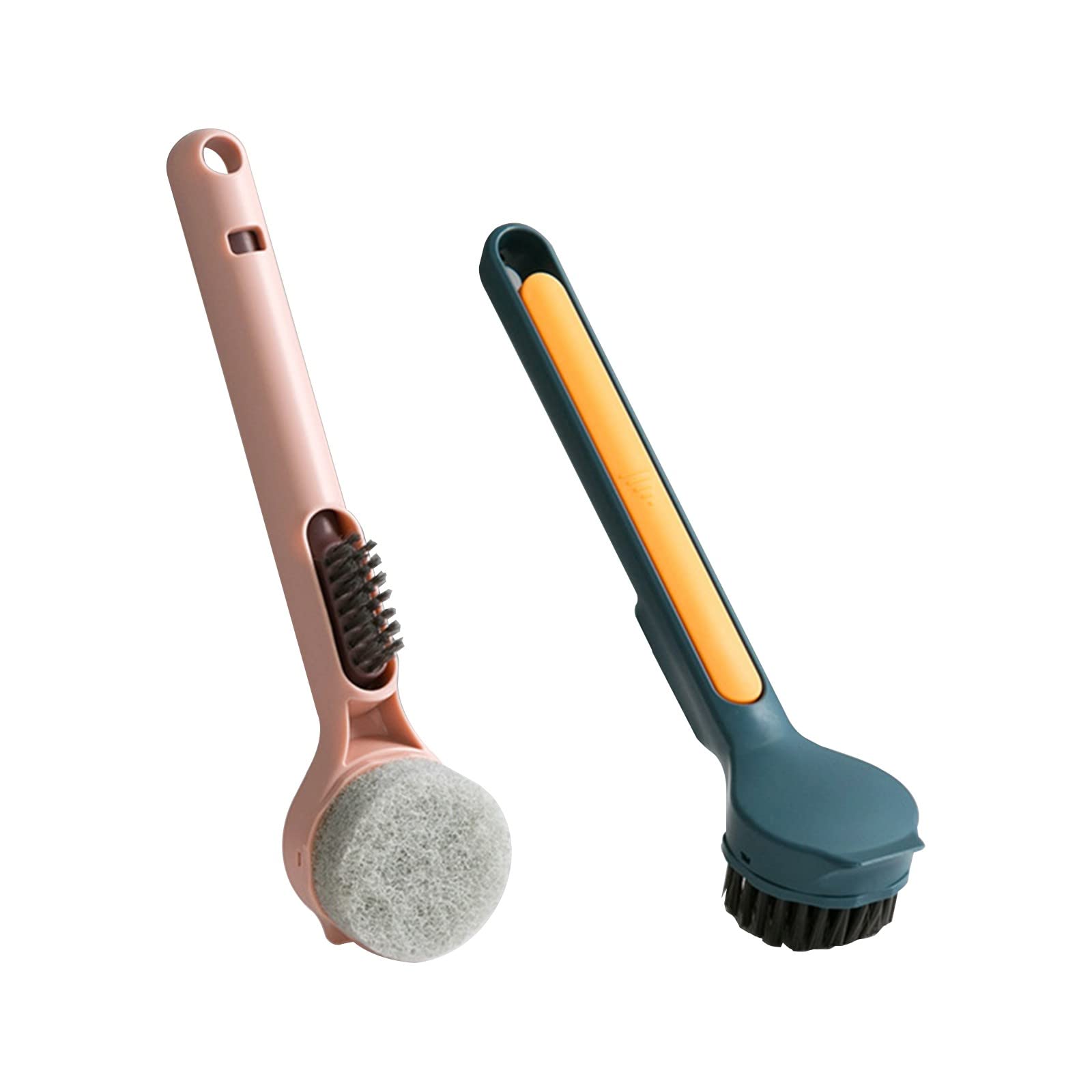Heavy Duty Cleaning Brushes with Handle - 2 Pack Stiff Bristle Scrub Brushes for Tile Gaps, Sink, Window, Bathroom & Kitchen - Perfect for Bottles, Dishes, Concrete & Tough Stains (Pink & Blue) - Ideal for Deep Cleaning Grout Lines, Hard Surfaces & Household Chores