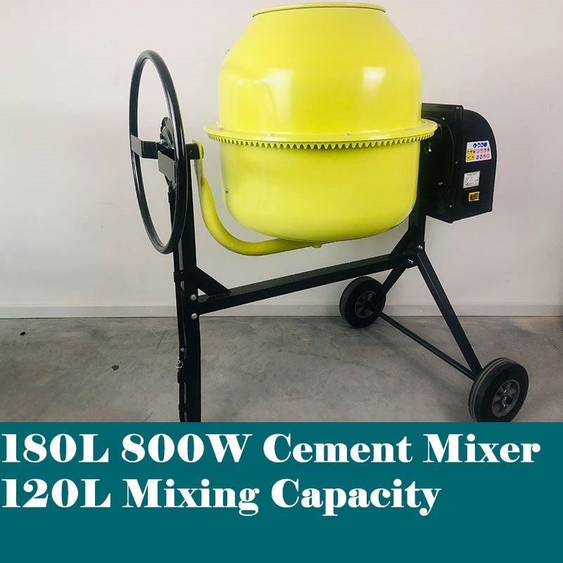 Forestwest 180L (6.4 cu ft) 800W Electric Cement Mixer - Heavy Duty Portable Concrete Mixer for Construction, DIY Projects, and Home Renovations - Ideal for Mixing Mortar, Stucco, and Concrete