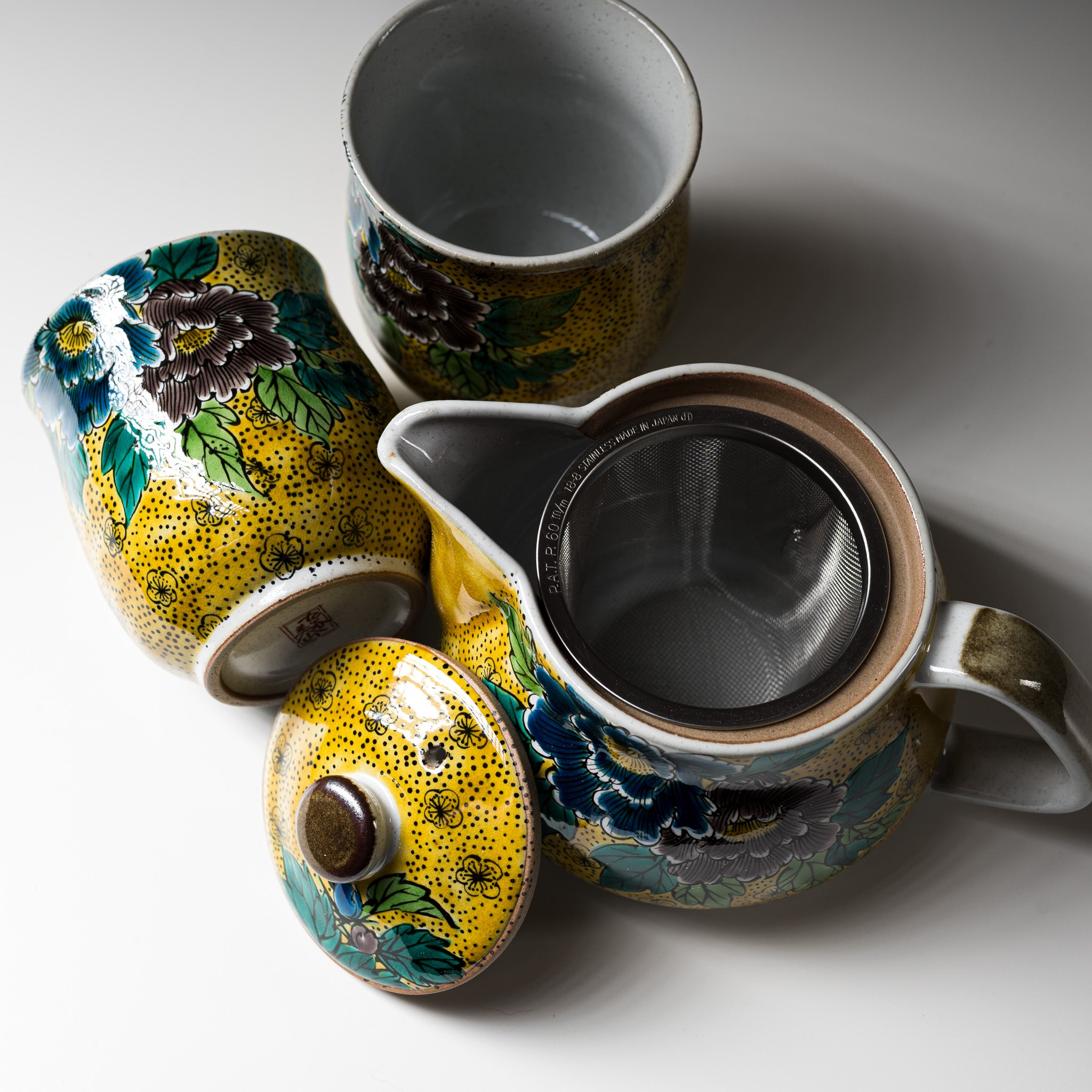 Premium Kutani Ware Japanese Tea Set with Floral Design - Authentic Hand-Painted Ceramic Teacups & Teapot for Traditional Tea Ceremonies, Home Decor, and Gift Giving