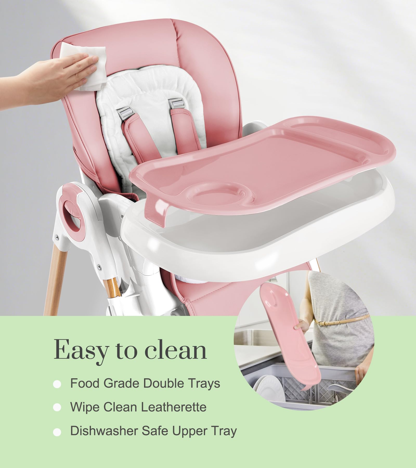 Convertible Baby High Chair with Adjustable Height, Removable Tray & Lockable Wheels - Portable Toddler Dining Chair for Home & Restaurant Use