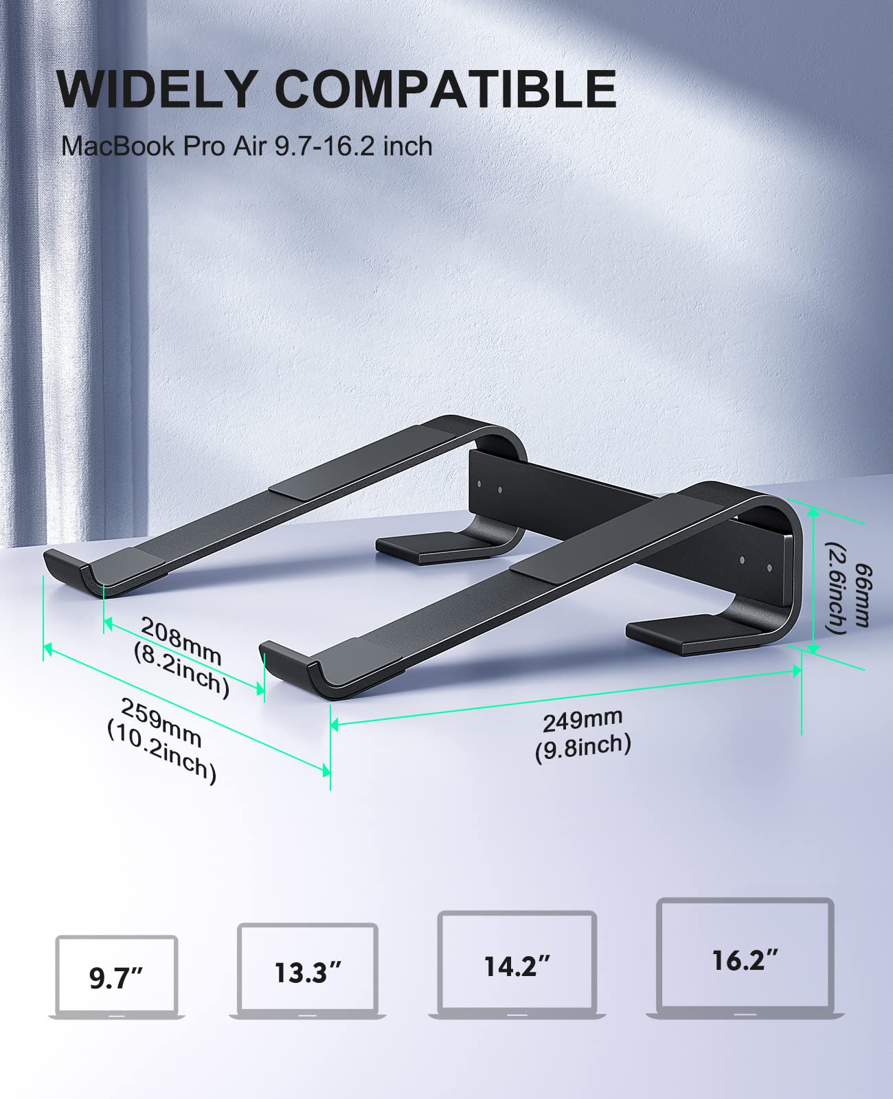 Ergonomic Aluminum Laptop Stand for Desk - Adjustable & Detachable MacBook Riser for 12-17 Inch Laptops (MacBook Pro, HP, Dell, Lenovo) - Black | Perfect for Home Office, Gaming & Workstation Setup