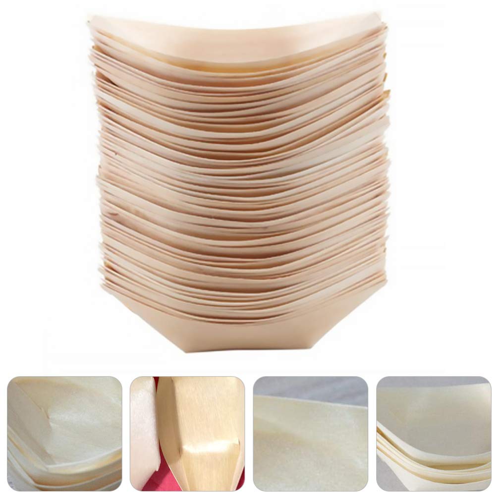 Hemoton 200 PCS Wooden Sushi Boats & Bowls for Charcuterie, Snacks, Desserts