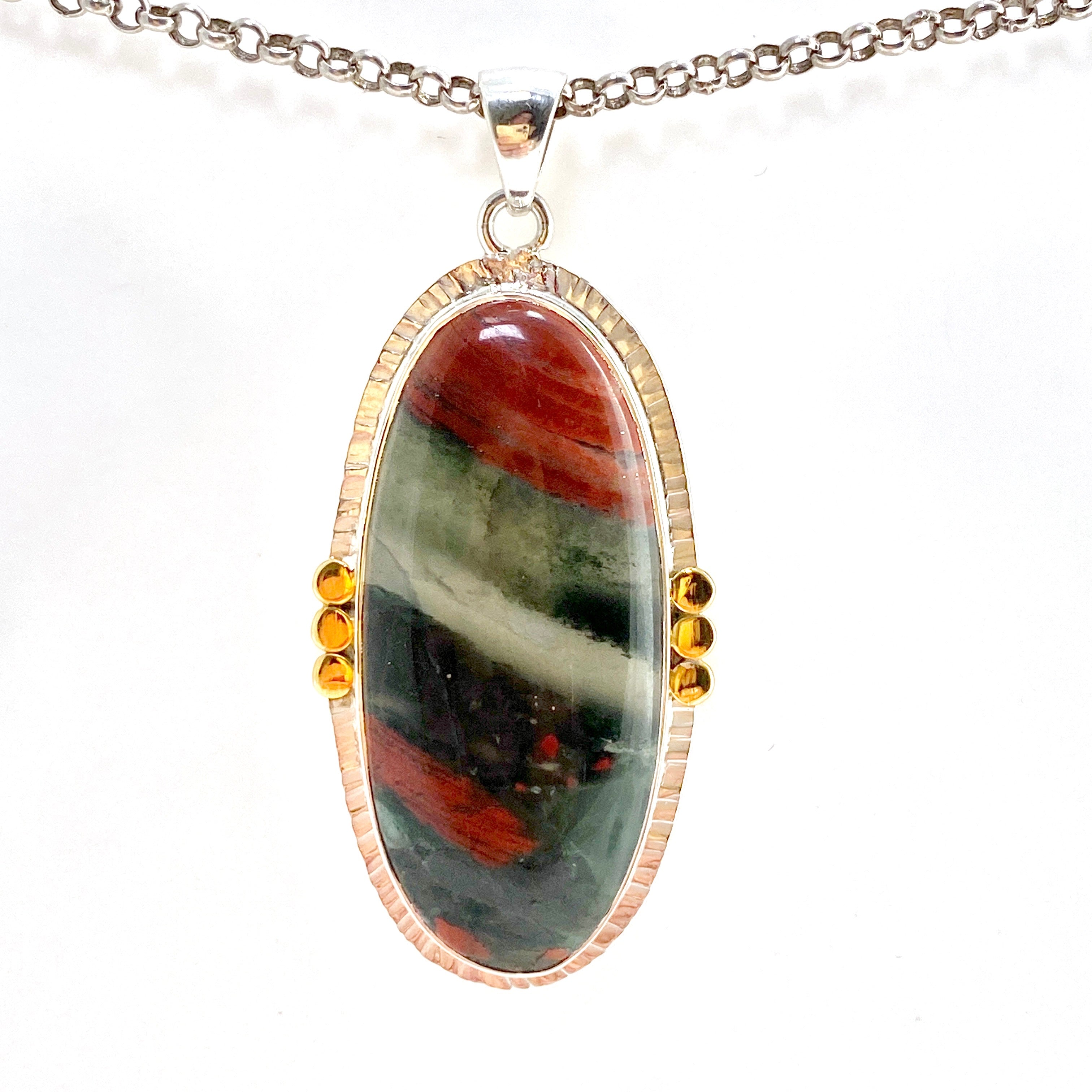Bloodstone Oval Cabochon Pendant with Brass Accents - Handmade Jewelry for Women - Perfect for Spiritual Healing, Meditation & Energy Work (KPGJ4745)