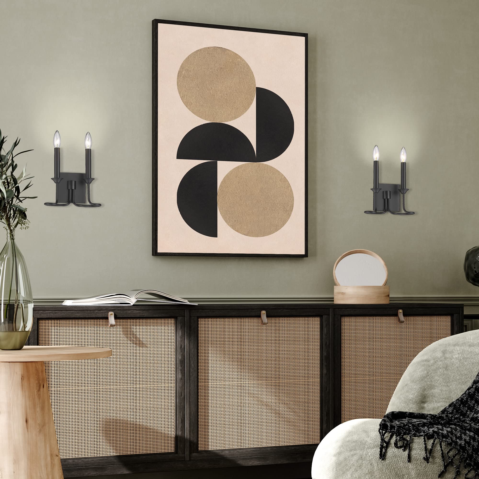 Karson 9.25 Inch Matte Black Metal 2-Light Wall Sconce - Modern Lighting Fixture for Bedroom, Hallway & Entryway