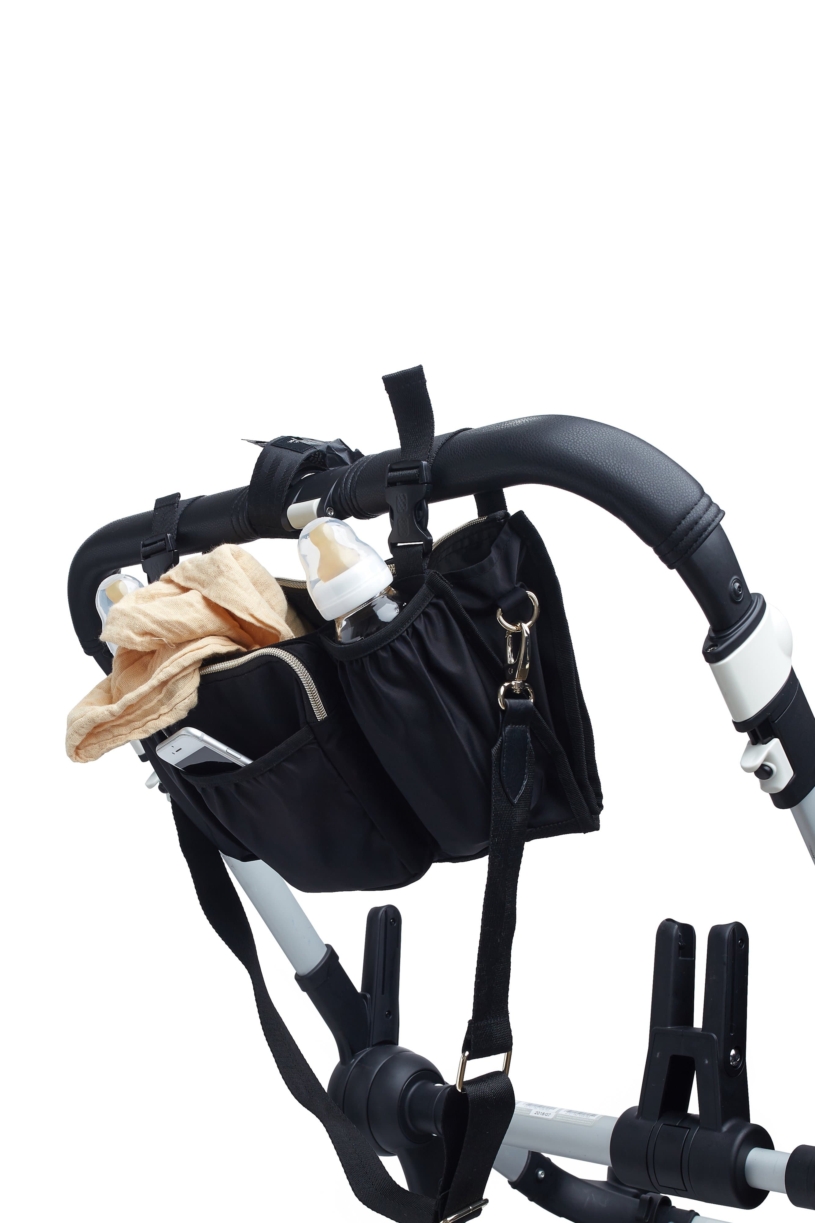 Black Stroller Caddy Organizer - Universal Fit for Baby Strollers, Perfect for Diapers, Bottles & Essentials - Ideal for Shopping, Walks & Travel