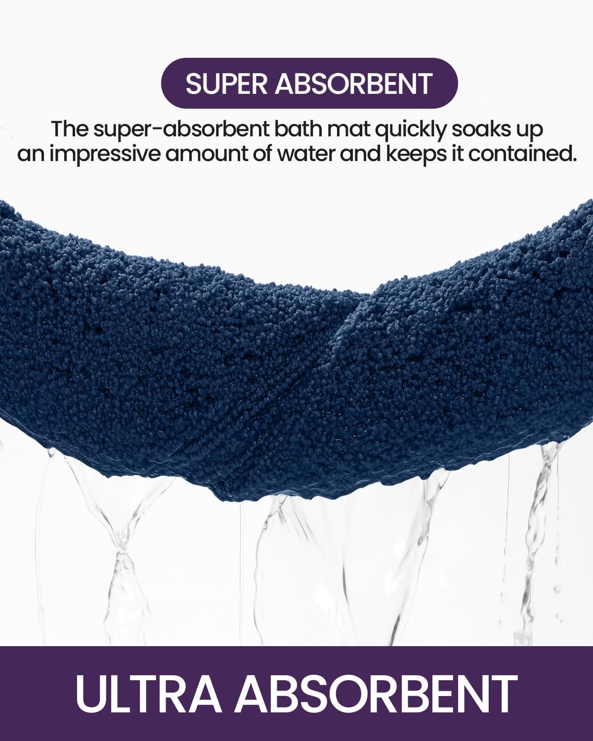 Non-Slip Bathroom Rug 32x20 Inch - Ultra Absorbent Quick Dry Bath Mat with Rubber Backing, Washable Microfiber Shower Floor Carpet for Bathroom Safety & Comfort - Perfect for Bathroom, Shower, and Spa Areas (Navy Blue)