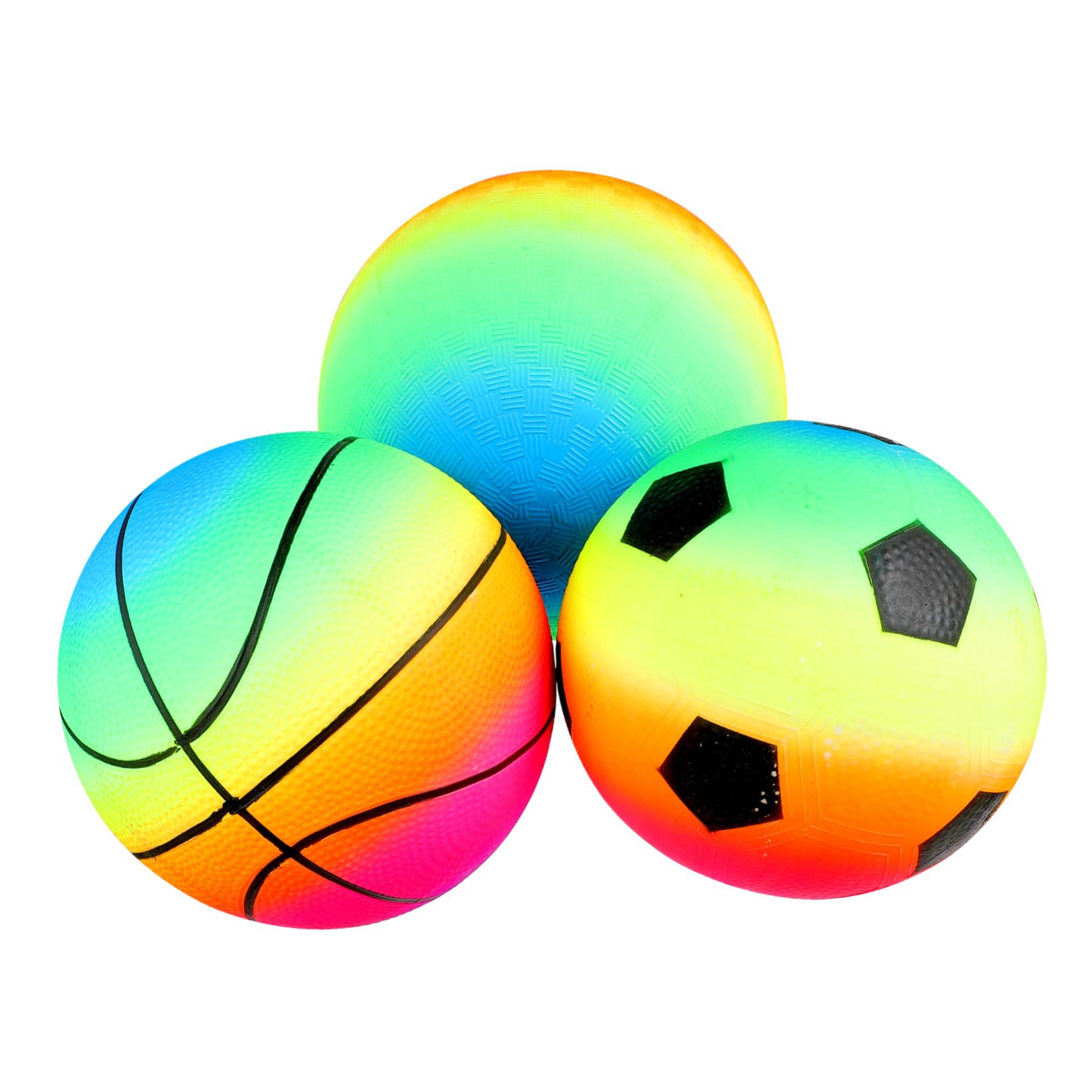 3-Pack Inflatable Rainbow Football Ball Set - Large PVC Beach Sports Toys for Kids, Toddlers Outdoor Play, Handball, Hopping & Bouncing Games - Perfect for Beach, Pool, Backyard & Park Activities