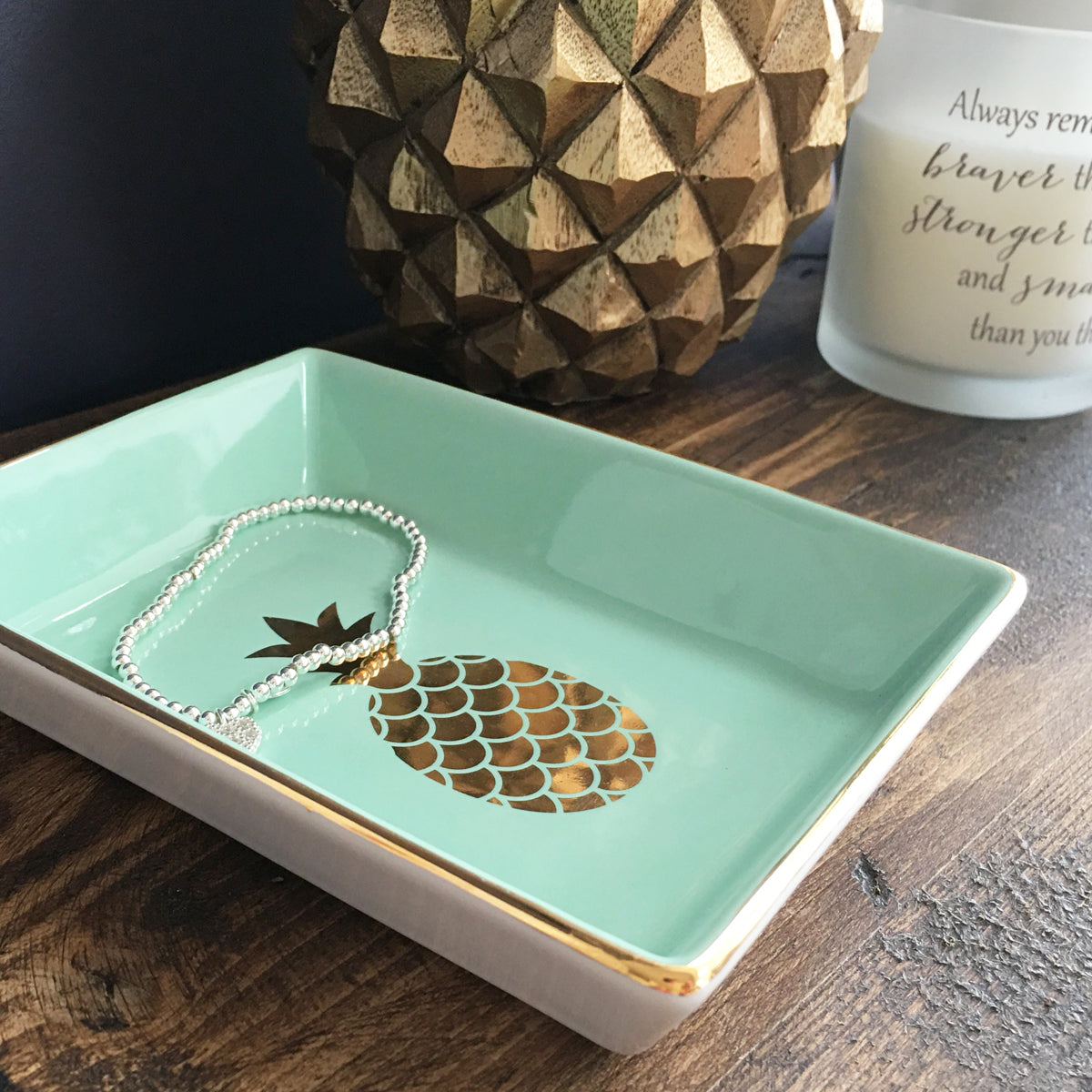 Pineapple-Shaped Jewelry Dish - Small Decorative Tray for Rings, Earrings & Keys | Perfect for Bedroom Vanity, Bathroom Counter & Entryway Organizer