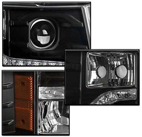 Black LED DRL Projector Headlights for 2007-2013 Chevy Silverado - 6.25