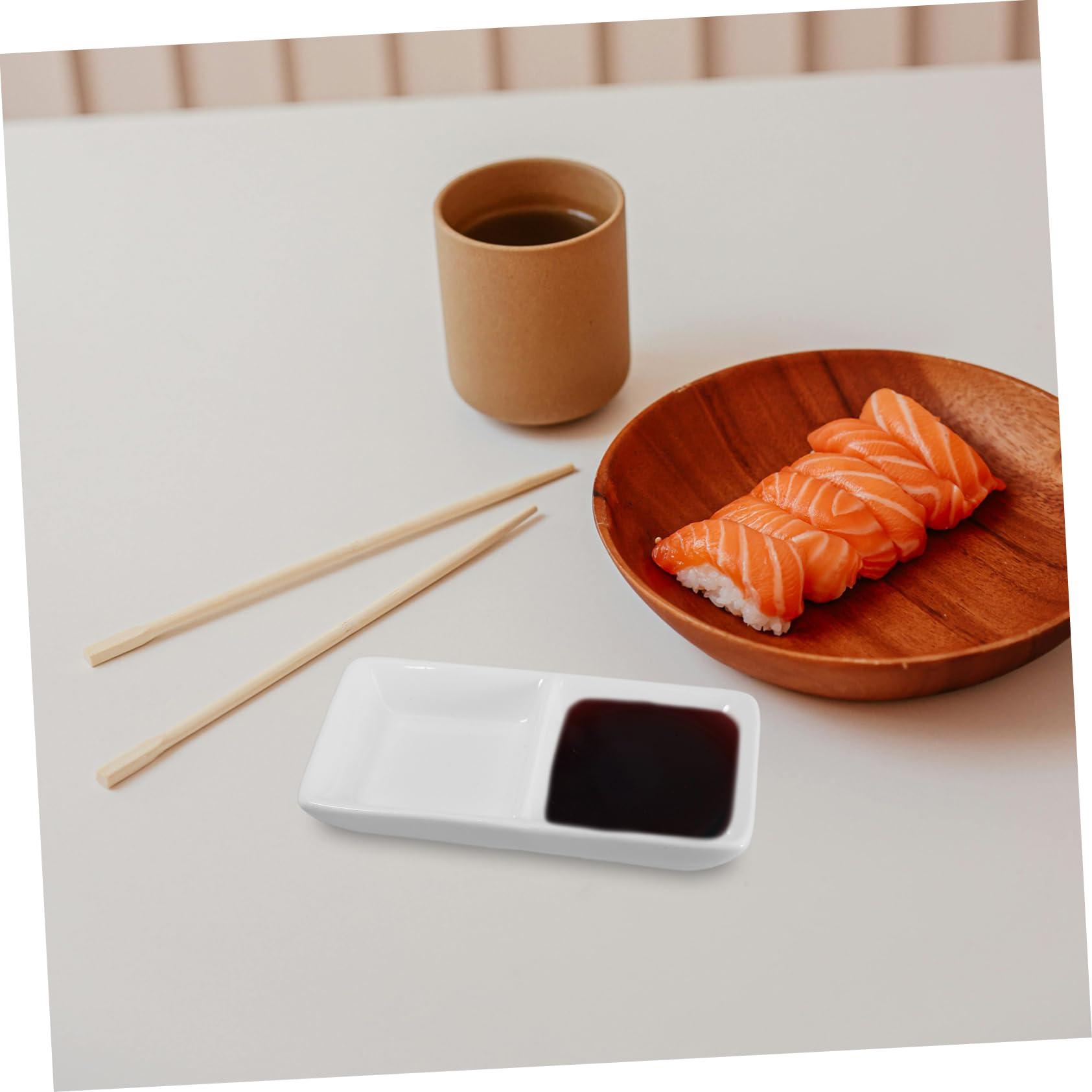 Cabilock 2-Compartment Porcelain Dipping Sauce Bowls - Mini Divided Condiment Dishes for Sushi, Dumplings & Appetizers - White Ceramic Tasting Saucers for Parties & Dining