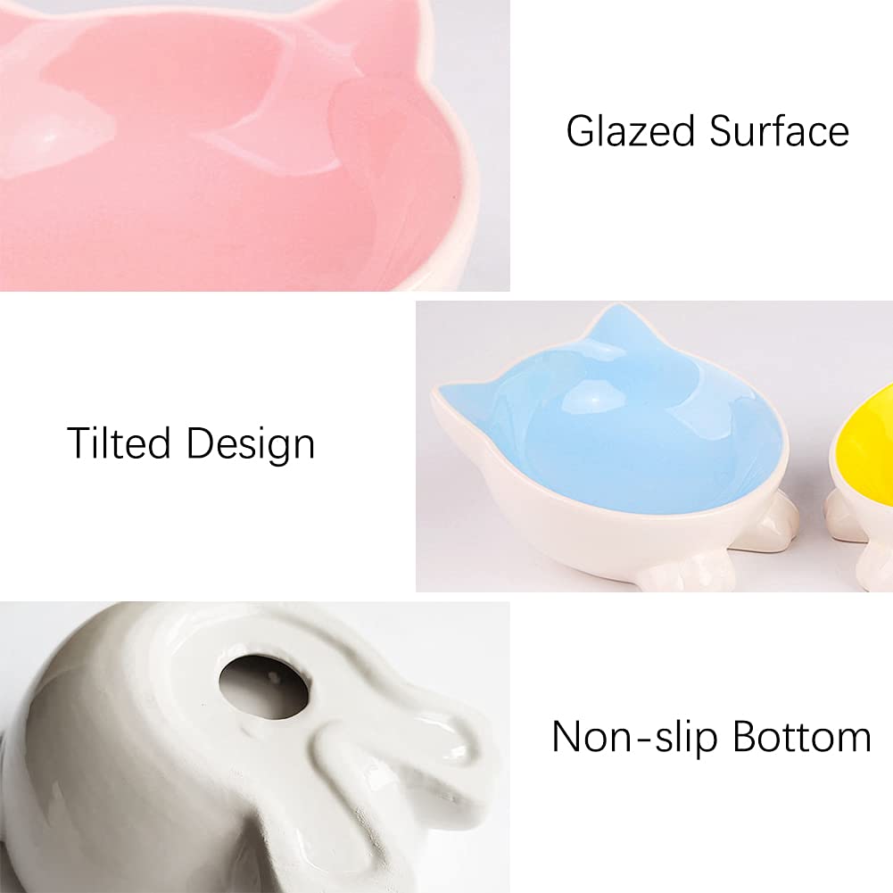 La La Pet® Tilted Ceramic Pet Bowl - 15° Elevated Cat & Dog Food Dish with Non-Slip Base, Water Bowl for Kittens & Puppies - Perfect for Indoor, Outdoor, Travel & Vet Visits (Blue)